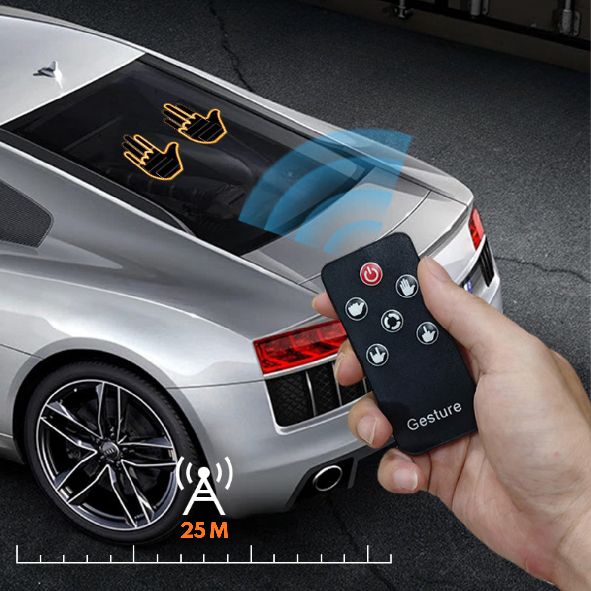 Semn LED Auto cu Telecomanda, 4 Gesturi Interactive, Alimentare cu Baterii, Fixare cu benzi velcro autoadezive