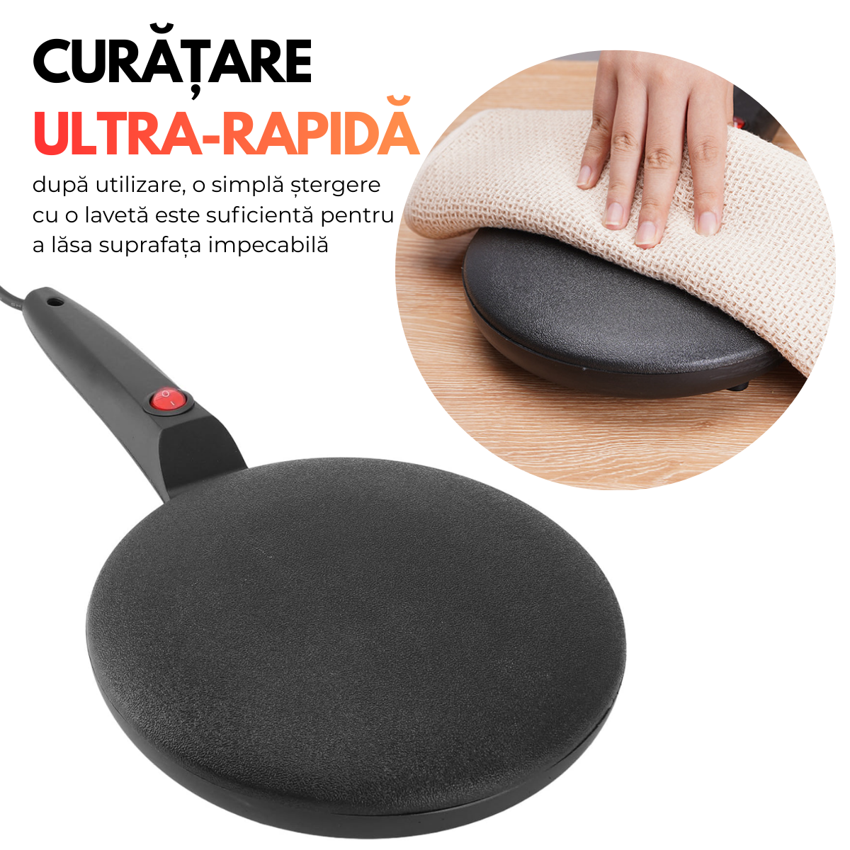 Tigaie Electrica pentru Clatite, Include Vas pentru Aluat si Mini Tel, 600W, Suprafata antiaderenta, Diametru 20cm