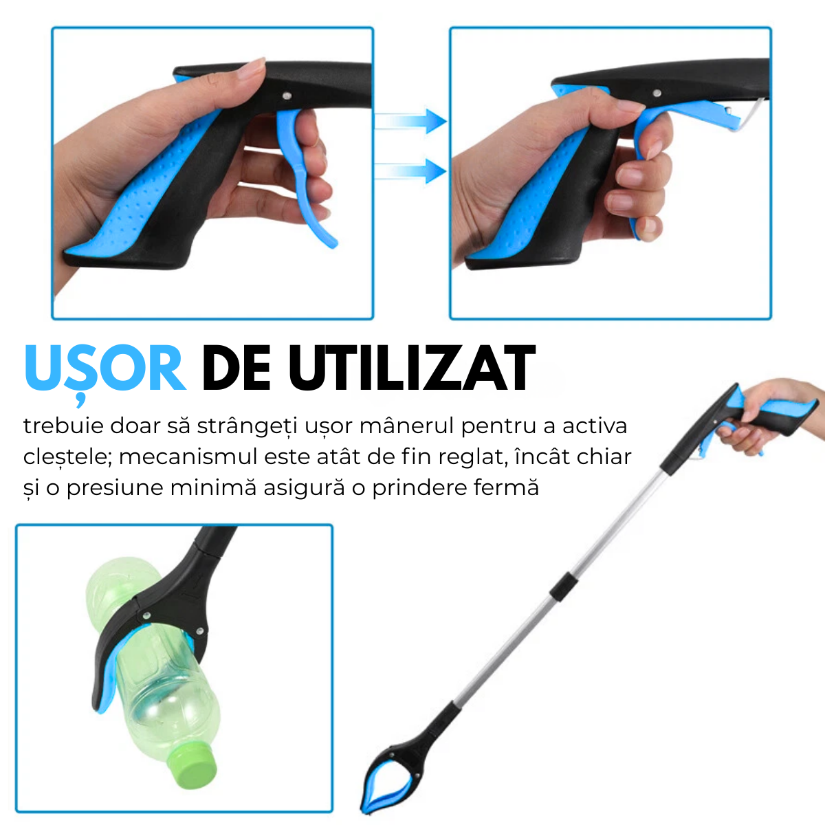 Cleste de Ridicare si Prindere Obiecte la distanta, Pliabil, Magnetic, 81 cm, Cap Rotativ 360°, Tija Aluminiu