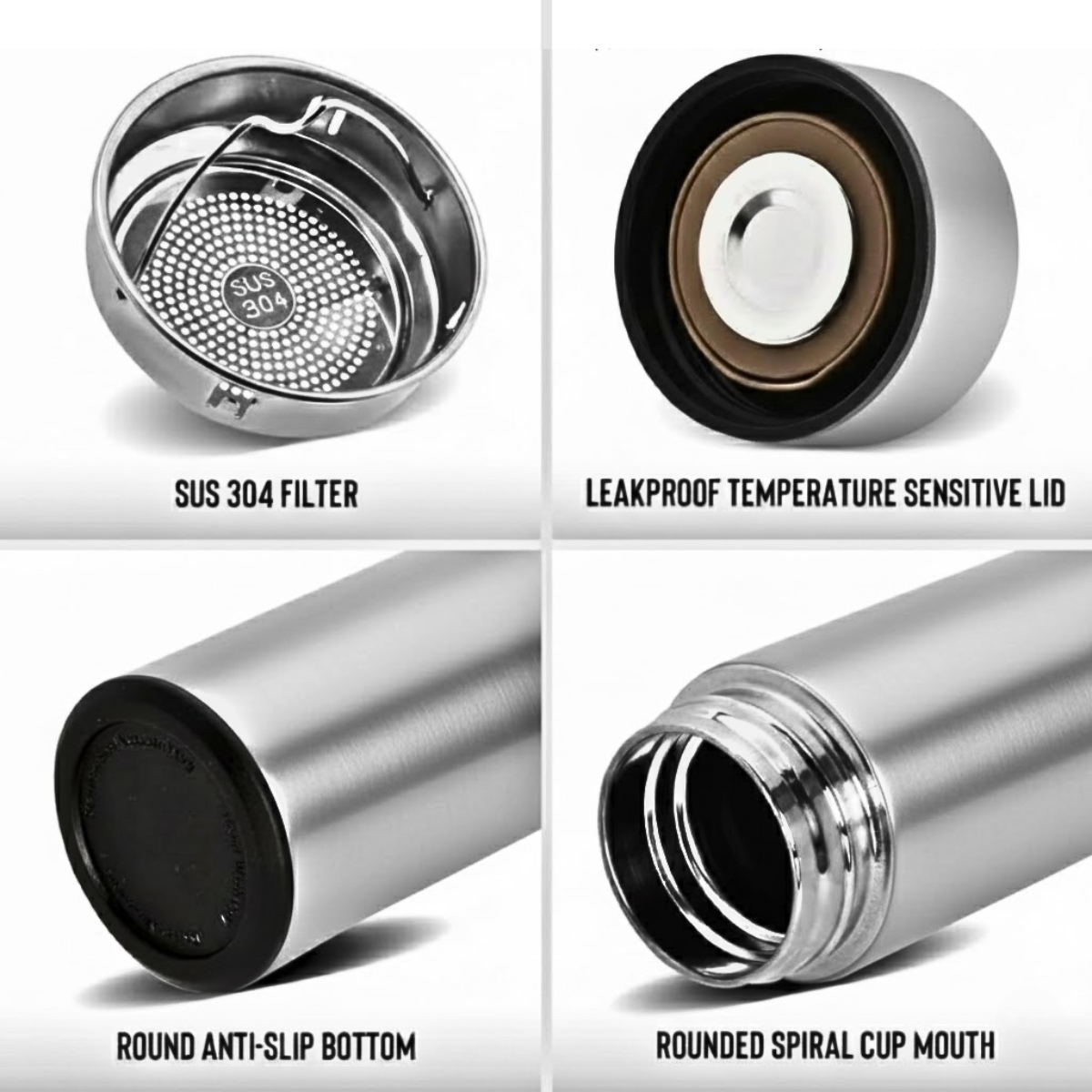 Termos Inteligent cu Afisaj LED Temperatura, Senzor Touchscreen, Infuzor de ceai, 500ml, Otel Inoxidabil, Argintiu, easyCTRL®