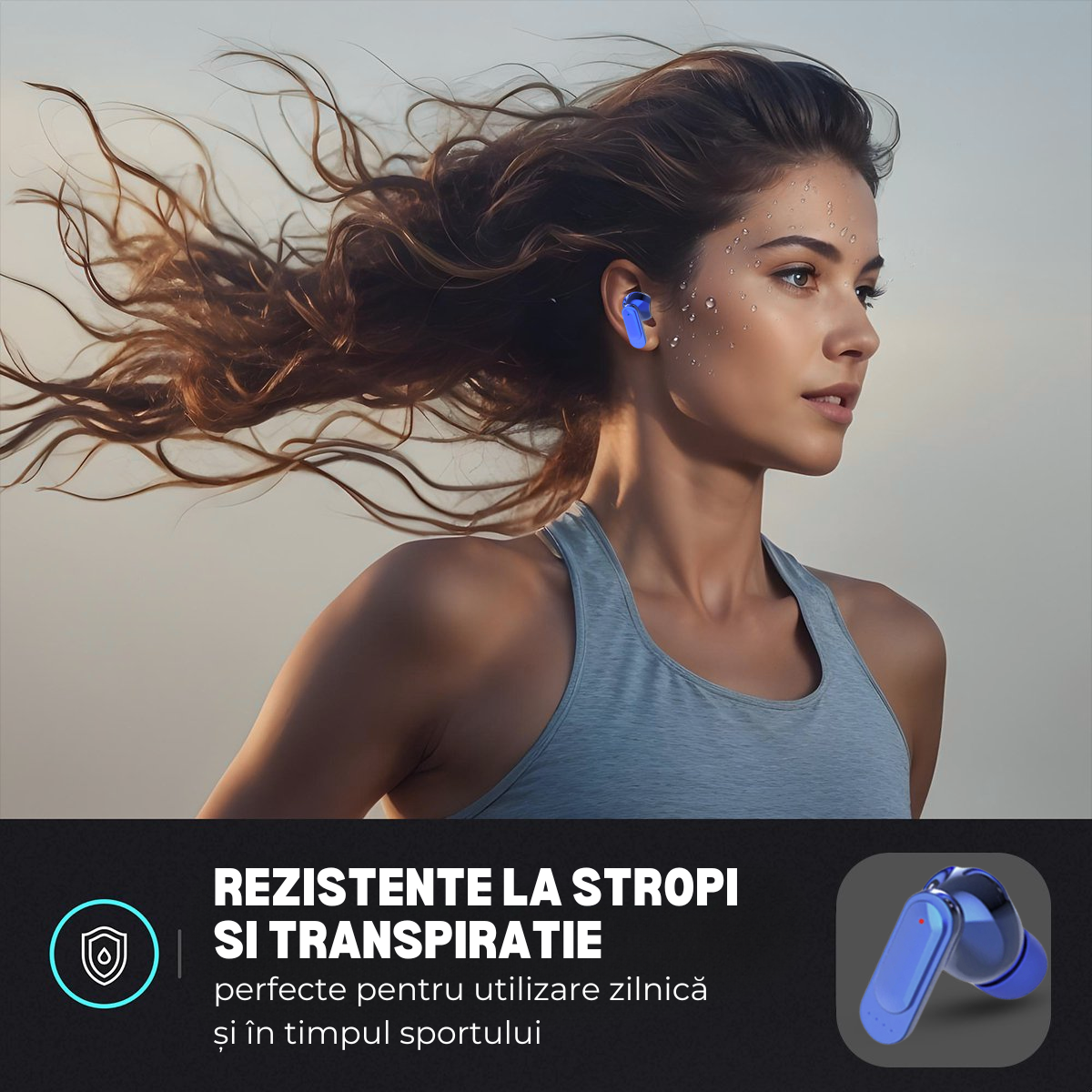 Casti Wireless In Ear, Carcasa cu Touch Screen, Bluetooth 5.4, Control Tactil, Anulare Zgomot ANC + ENC, Albastru