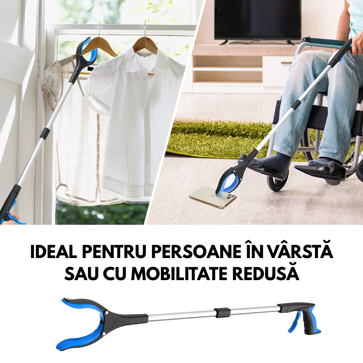 Cleste de Ridicare si Prindere Obiecte la distanta, Pliabil, Magnetic, 81 cm, Cap Rotativ 360°, Tija Aluminiu