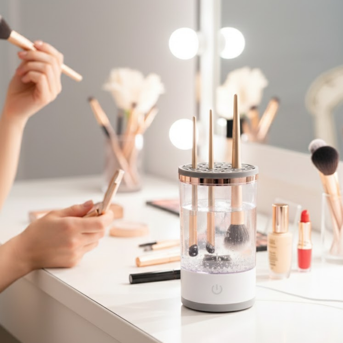 Aparat Electric Curatare Pensule Machiaj, Pad Silicon, Viteza 7000 RPM, Putere 8W, Alimentare USB, pentru toate tipurile de pensule