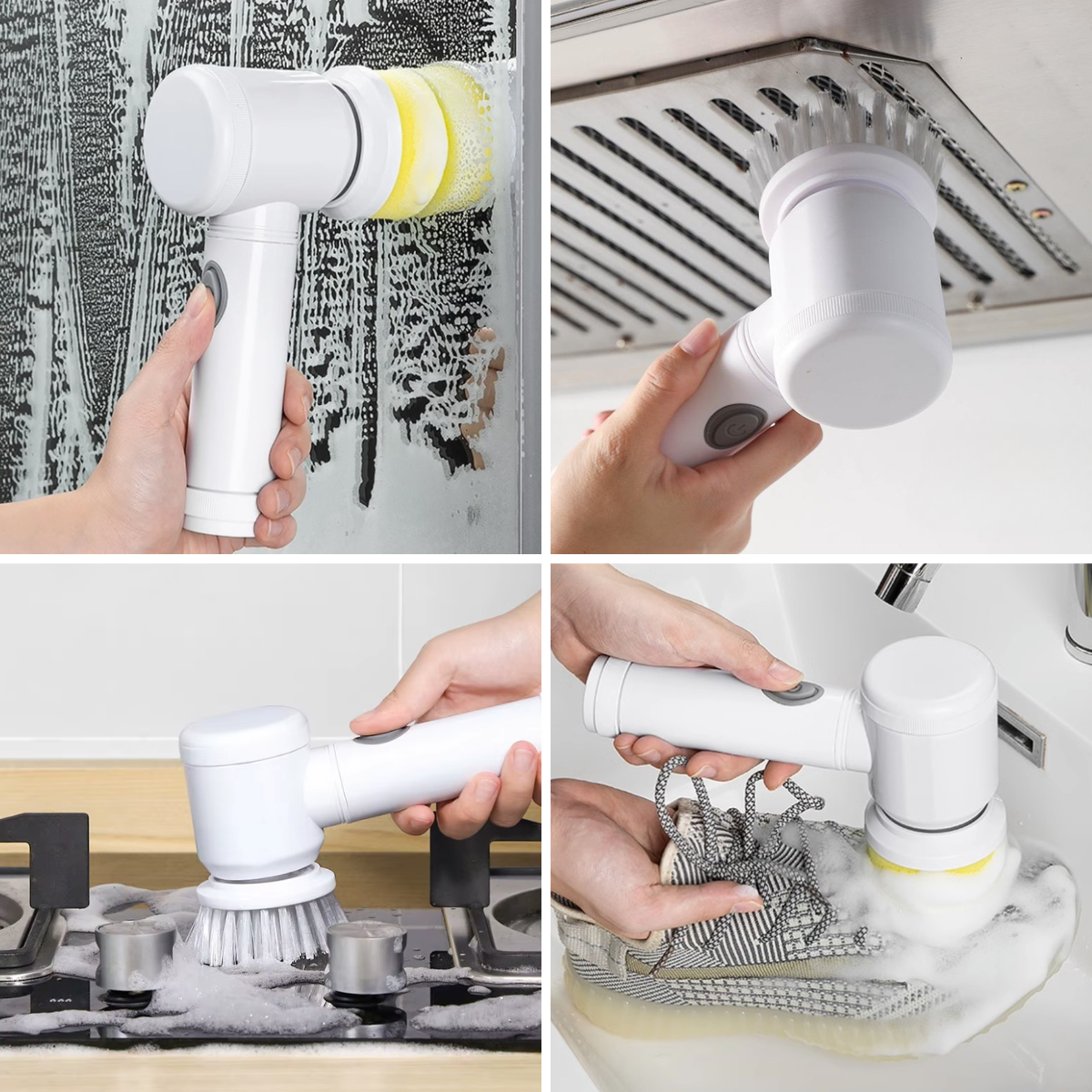 Perie Electrica Rotativa pentru curatare fara efort, 3 Capete Detasabile, Suport de perete, Fara fir, Rezistenta la apa