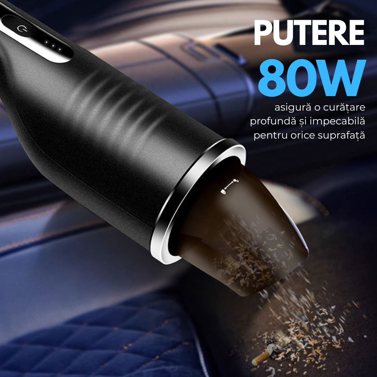 Aspirator de mana fara fir, Portabil, Acumulator 2000mAh, pentru Casa, Masina, Birou, 80W, Filtru HEPA, Accesorii Multifunctionale