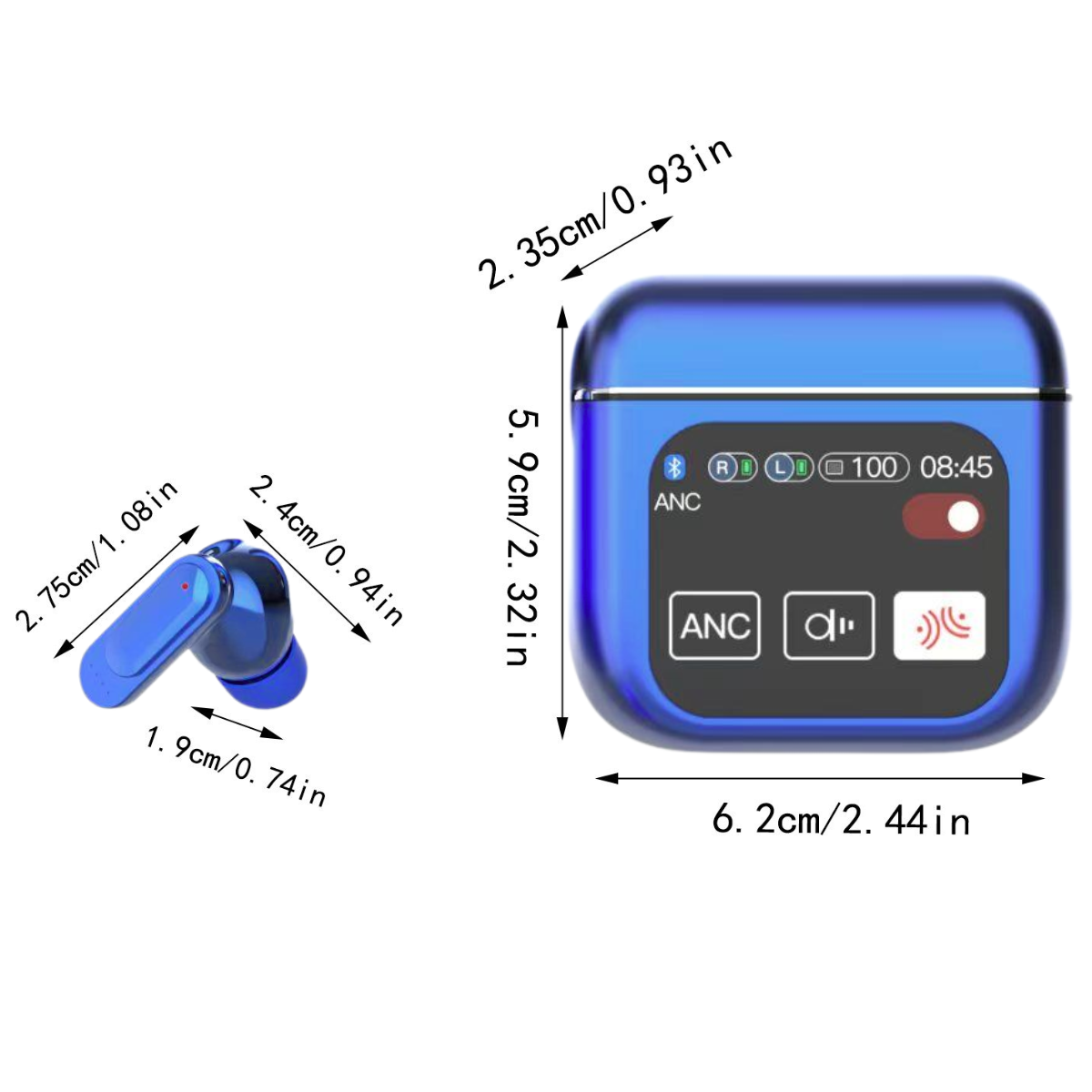 Casti Wireless In Ear, Carcasa cu Touch Screen, Bluetooth 5.4, Control Tactil, Anulare Zgomot ANC + ENC, Albastru
