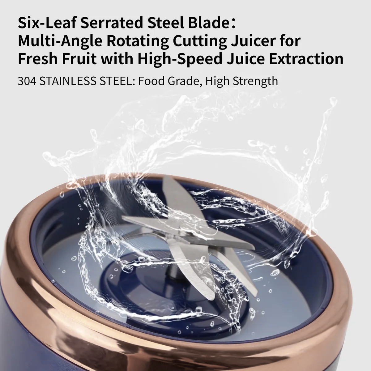 Blender Portabil, 2 Recipiente, 400 ml, 6 Lame 3D, USB-C reincarcabil, 45W, Capac Inclus, Bleumarin, easyCTRL®