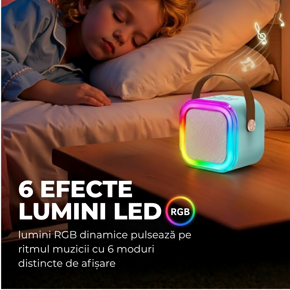 Set Karaoke cu Boxa Bluetooth si 2 Microfoane Wireless, Lumini LED RGB Dinamice, Incarcare Type-C, Port AUX, Slot Card TF, Bleu, easyCTRL®