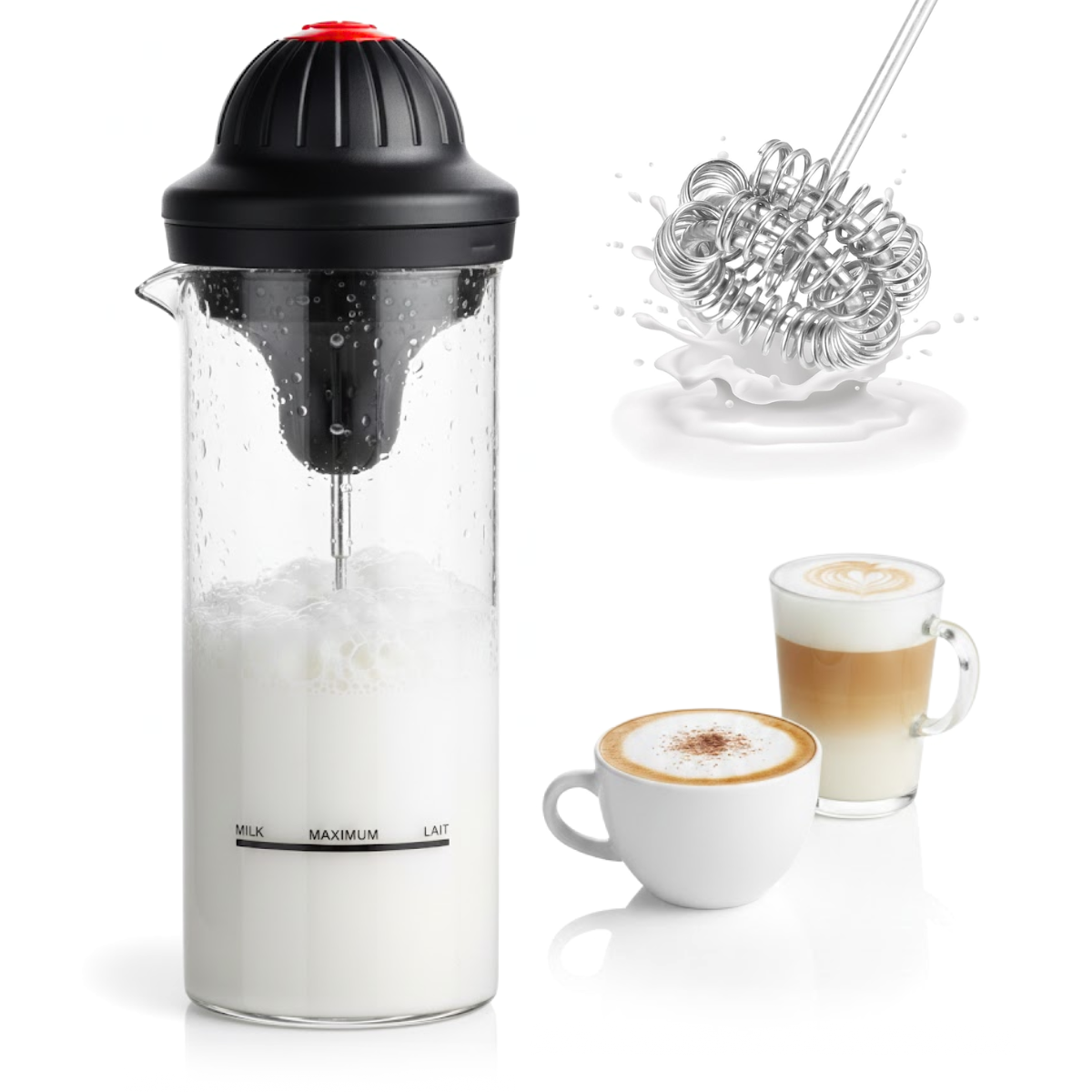 Aparat electric spumare lapte, Portabil, Sticla borosilicata, 450 ml, Alimentare cu baterii