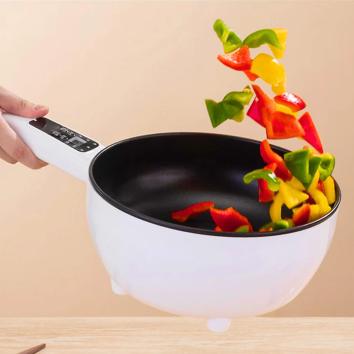 Tigaie Electrica Inteligenta, Multifunctionala, Capacitate 3L, Panou Control Digital, 1000W, Prajire, Fierbere, Sotare, Gatire la Aburi, Mentinerea Caldurii, Diametru 24 cm