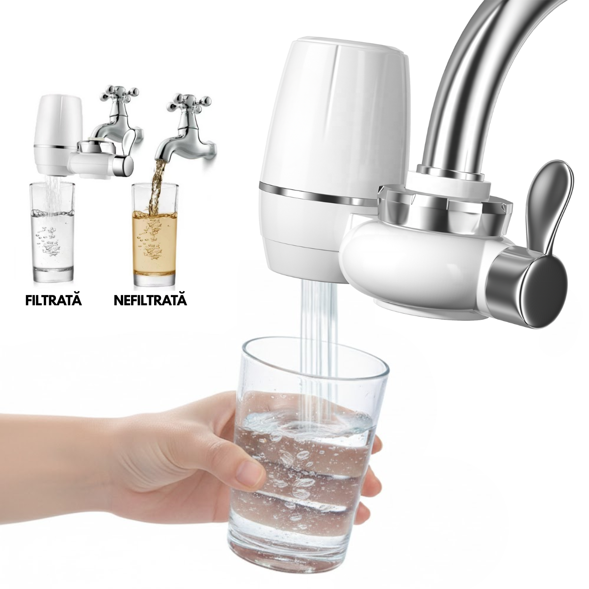 Filtru Purificare Apa, Instalare pe Robinet, Universal, Debit filtrare 1L/min, Presiune 0.1Mpa - 0.4Mpa