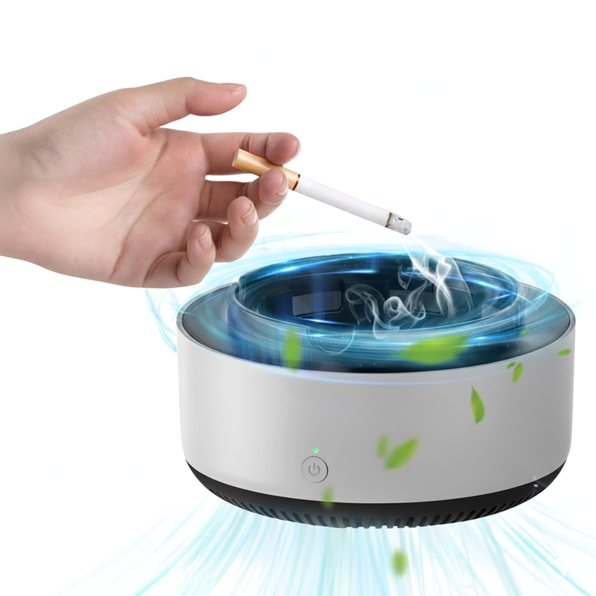 Scrumiera Electrica Multifunctionala 3-in-1, Aspirare Fum 360°, Purificare Aer, Tableta Odorizanta, Oprire Automata, Alimentare pe Baterii, Verde