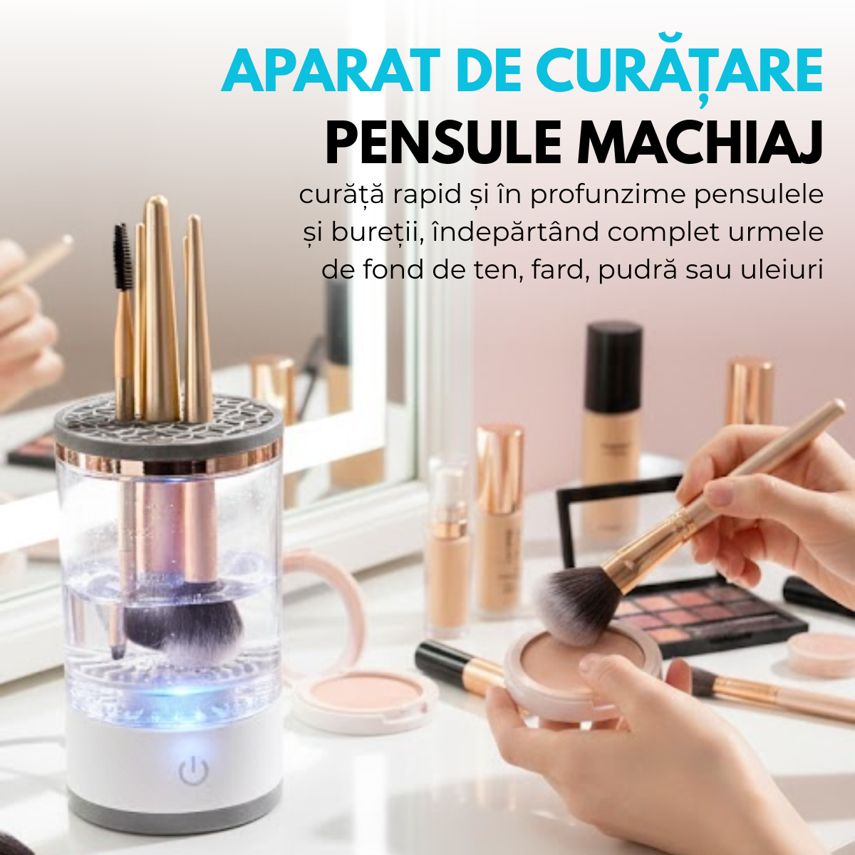 Aparat Electric Curatare Pensule Machiaj, Pad Silicon, Viteza 7000 RPM, Putere 8W, Alimentare USB, pentru toate tipurile de pensule