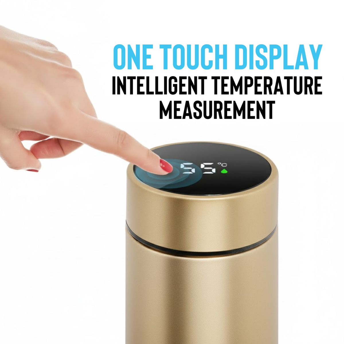 Termos Inteligent cu Afisaj LED Temperatura, Senzor Touchscreen, Infuzor de ceai, 500ml, Otel Inoxidabil, Auriu, easyCTRL®