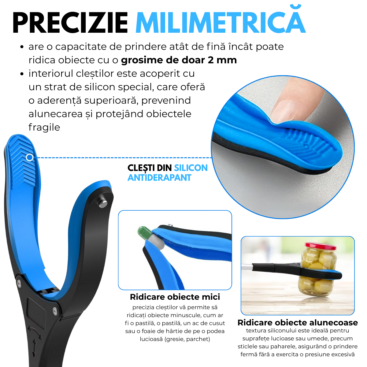 Cleste de Ridicare si Prindere Obiecte la distanta, Pliabil, Magnetic, 81 cm, Cap Rotativ 360°, Tija Aluminiu