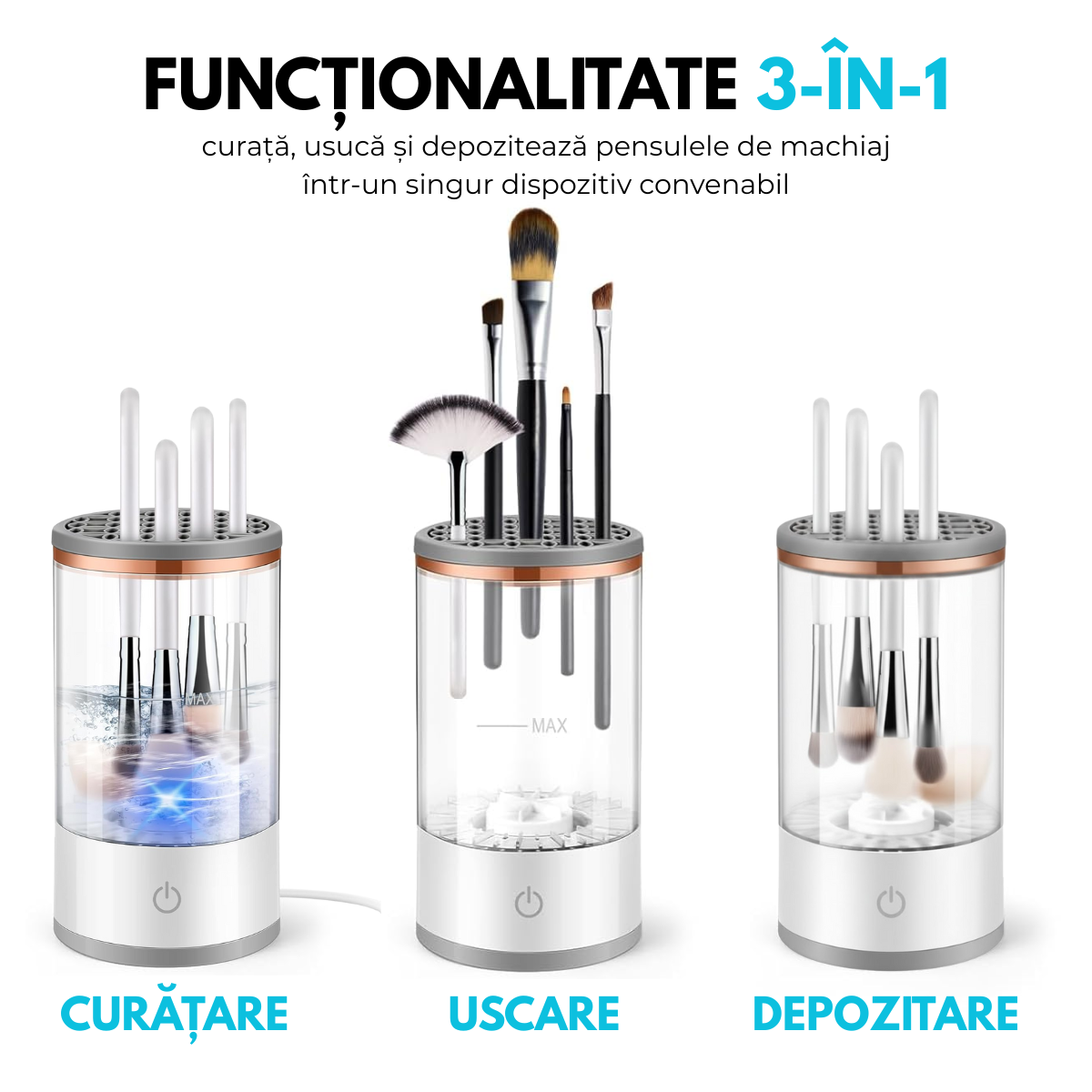 Aparat Electric Curatare Pensule Machiaj, Pad Silicon, Viteza 7000 RPM, Putere 8W, Alimentare USB, pentru toate tipurile de pensule