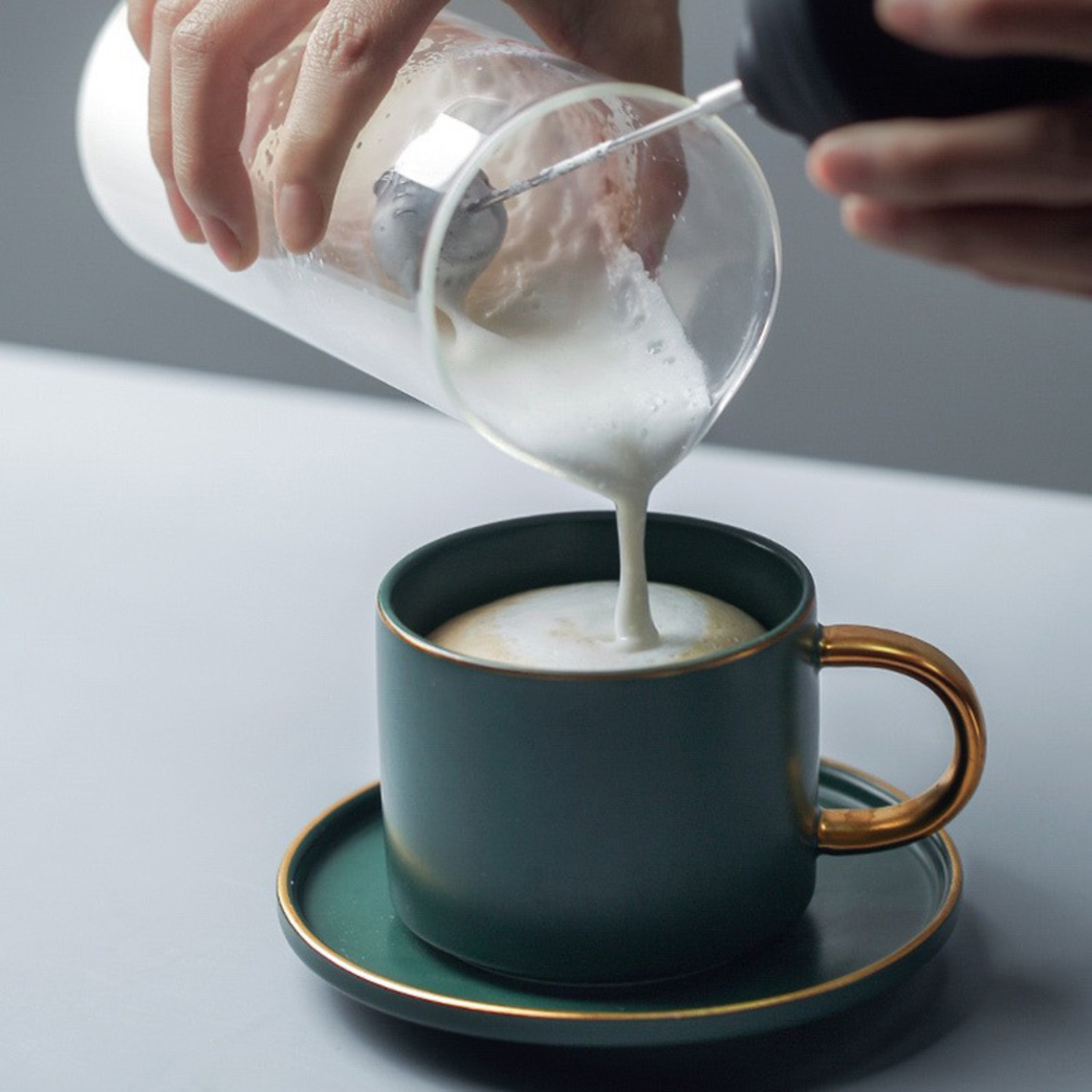 Aparat electric spumare lapte, Portabil, Sticla borosilicata, 450 ml, Alimentare cu baterii