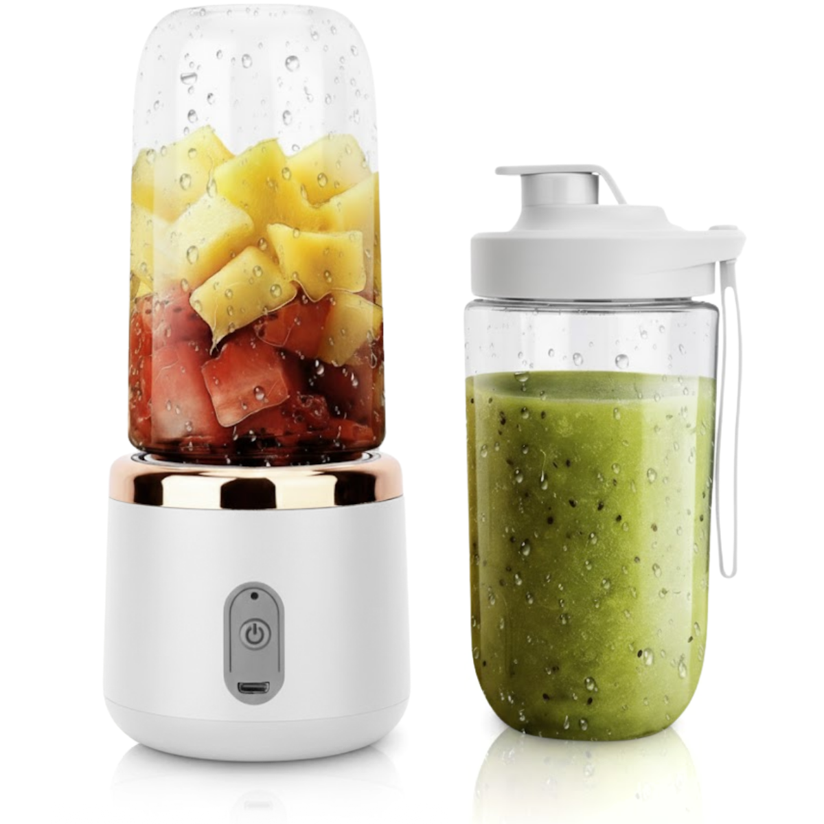 Blender Portabil, 2 Recipiente, 400 ml, 6 Lame 3D, USB-C reincarcabil, 45W, Capac Inclus, Gri, easyCTRL®