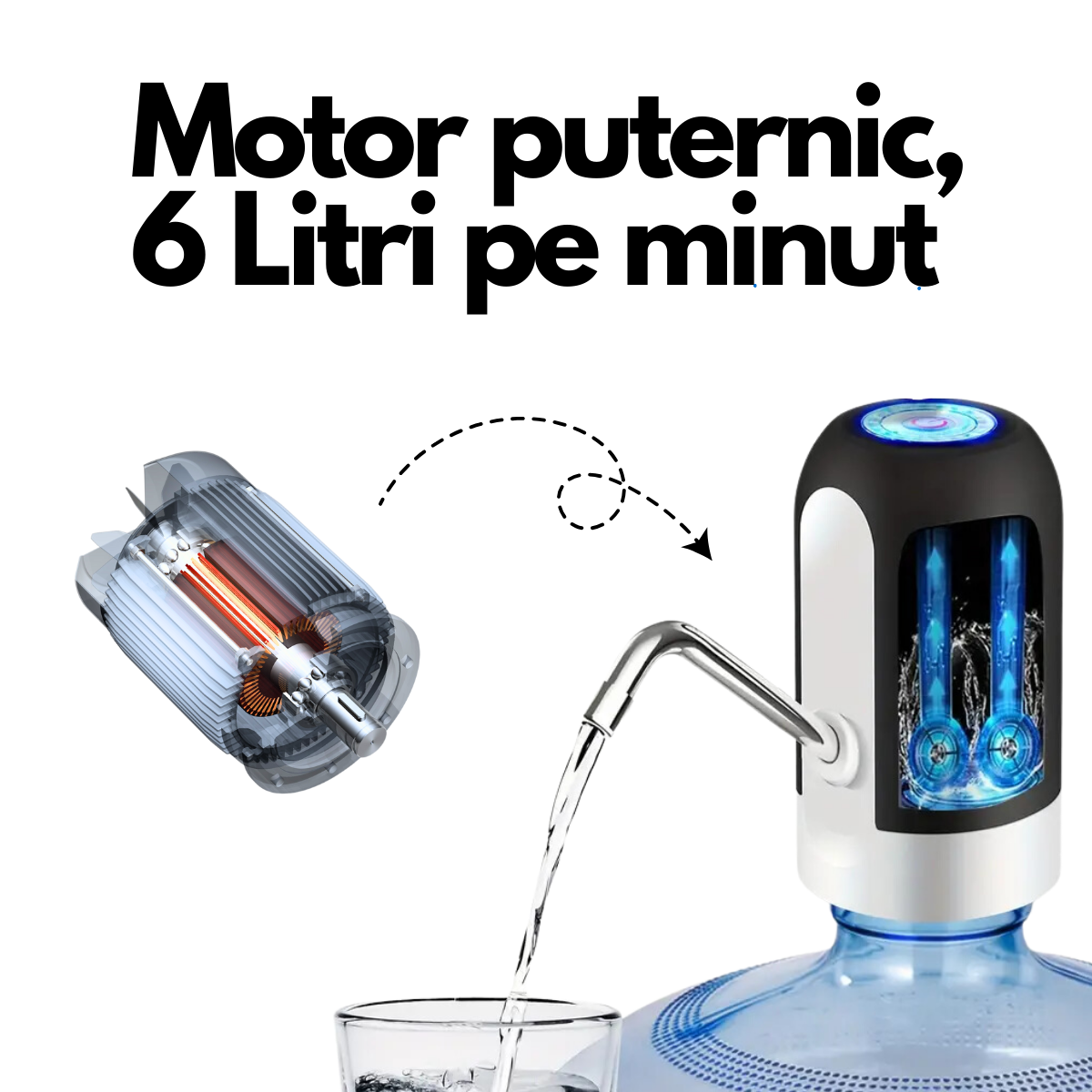 Pachet 2 + 1 Pompa de apa electrica, baterie reincarcabila, autonomie 30 de zile, fast charge, duza universala, sticle 5L - 20L
