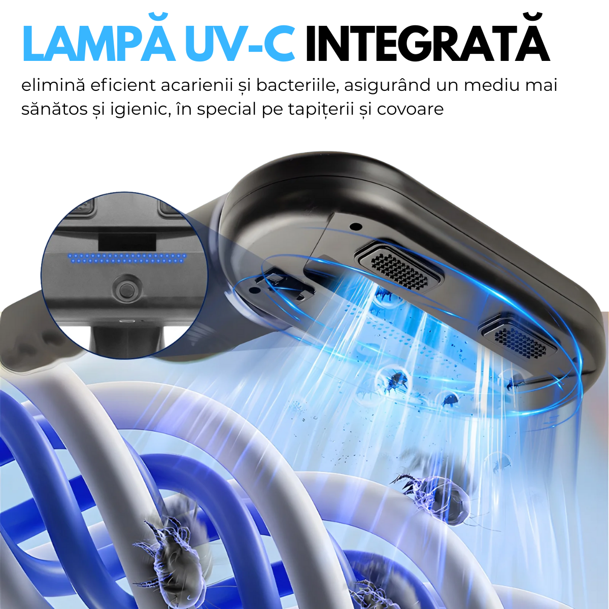 Aspirator de mana fara fir, Portabil, Acumulator 2000mAh, pentru Casa, Masina, Birou, 80W, Filtru HEPA, Accesorii Multifunctionale