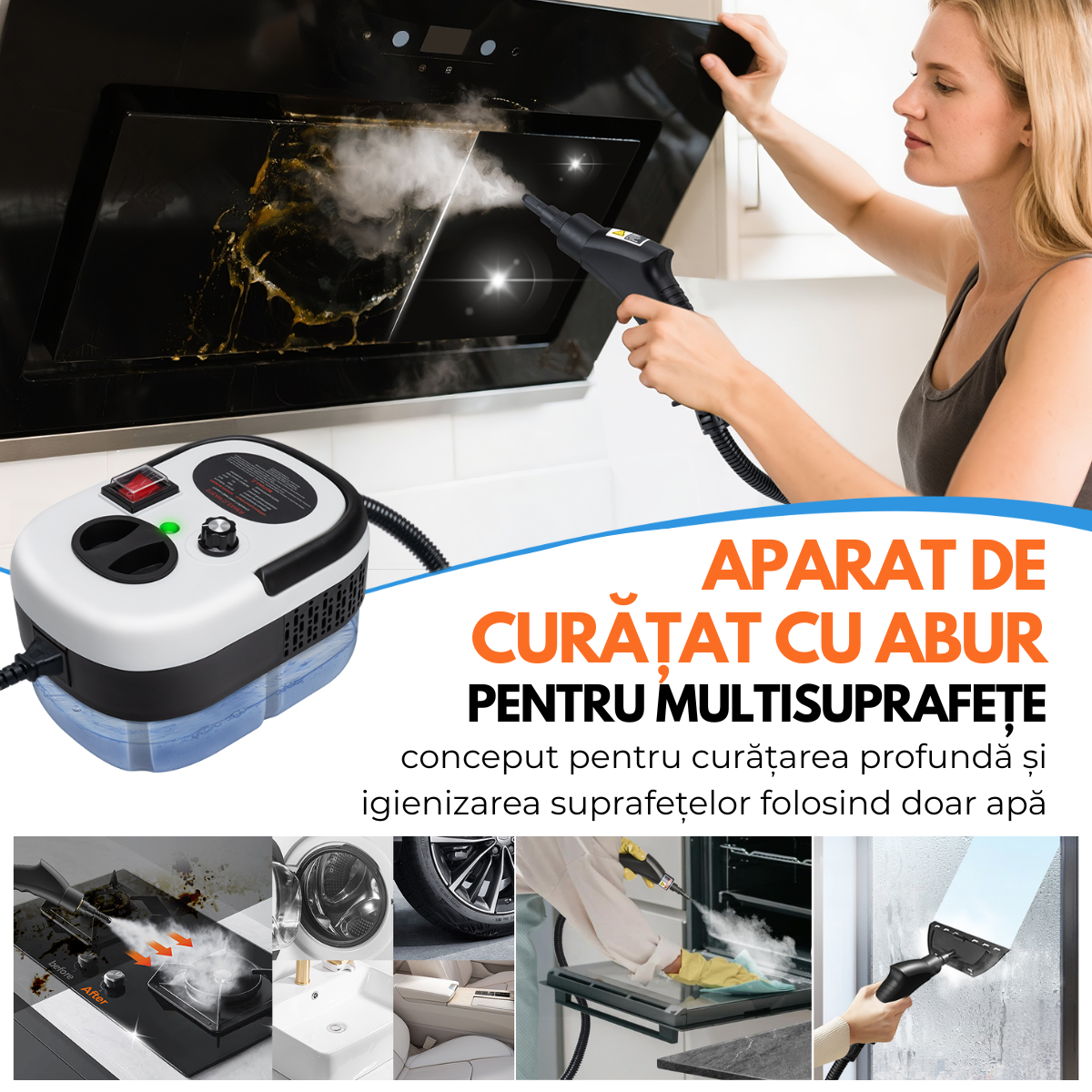 Aparat de Curatat cu Abur, Multisuprafete, Putere 2500W, 3 Bar, Rezervor 1200 ml, 6 Trepte, 14 Accesorii incluse