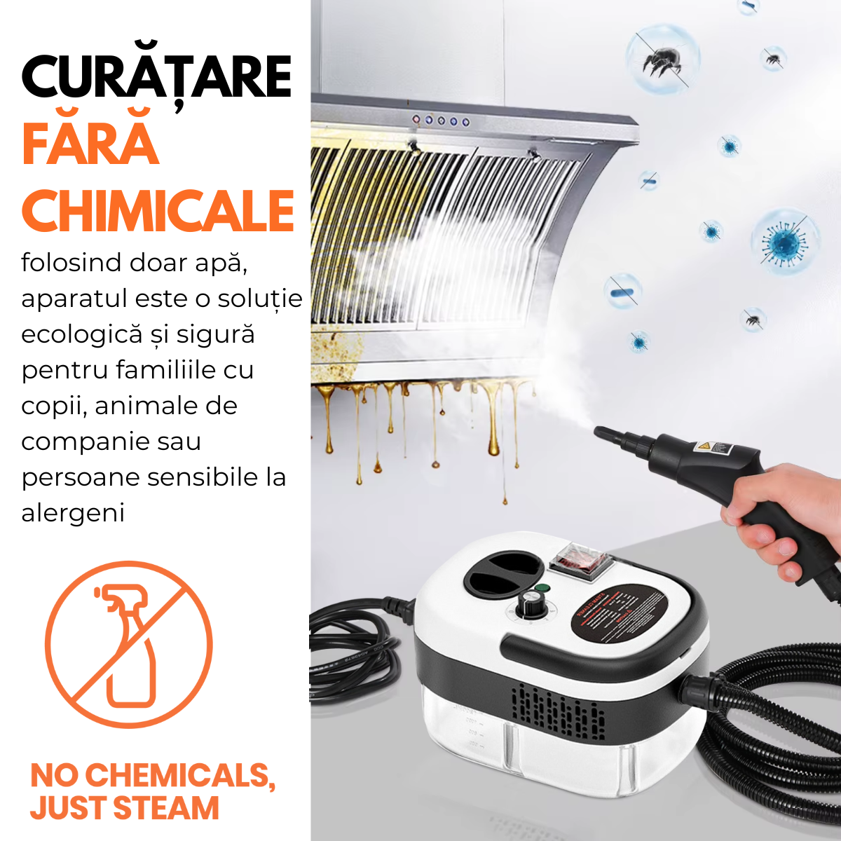 Aparat de Curatat cu Abur, Multisuprafete, Putere 2500W, 3 Bar, Rezervor 1200 ml, 6 Trepte, 14 Accesorii incluse