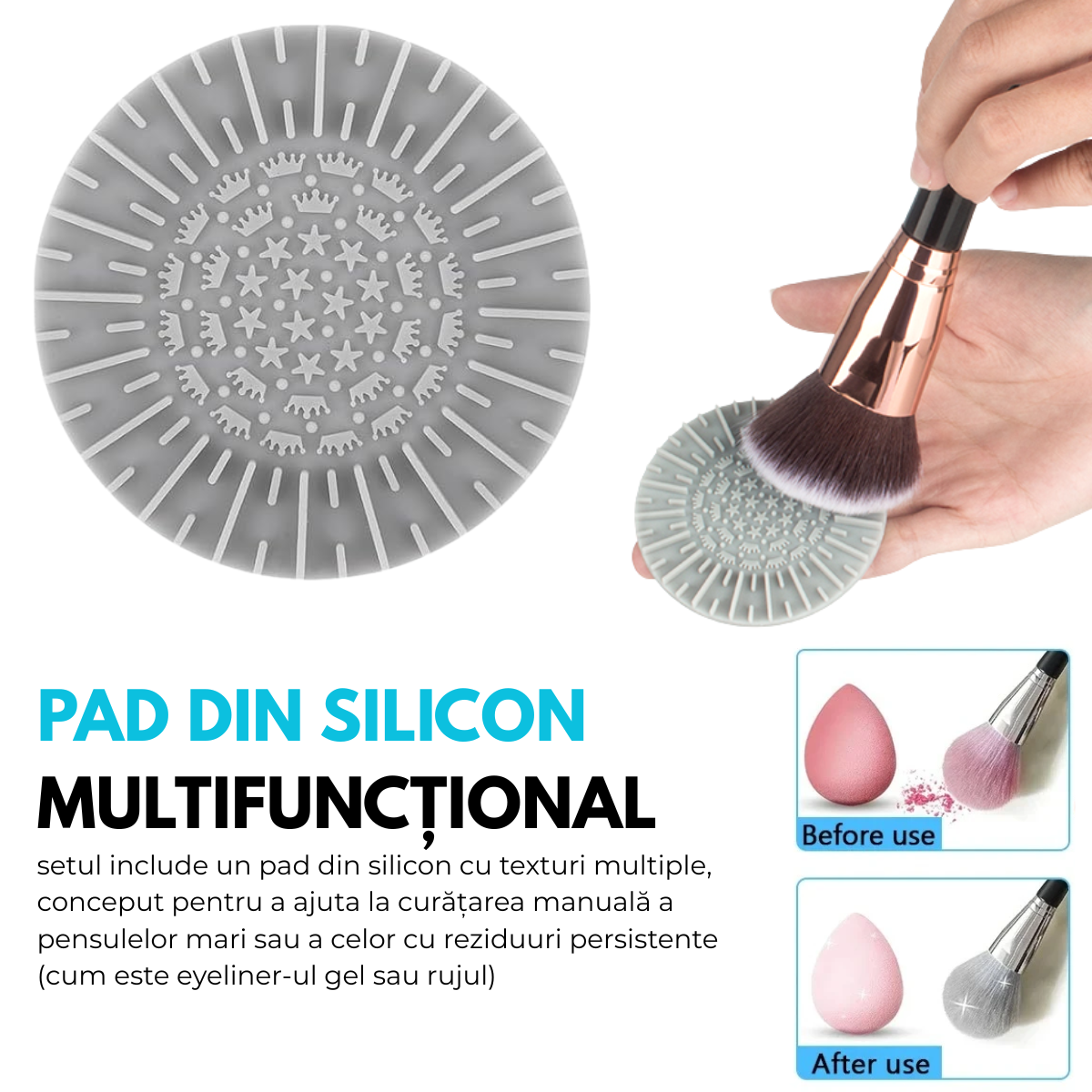 Aparat Electric Curatare Pensule Machiaj, Pad Silicon, Viteza 7000 RPM, Putere 8W, Alimentare USB, pentru toate tipurile de pensule