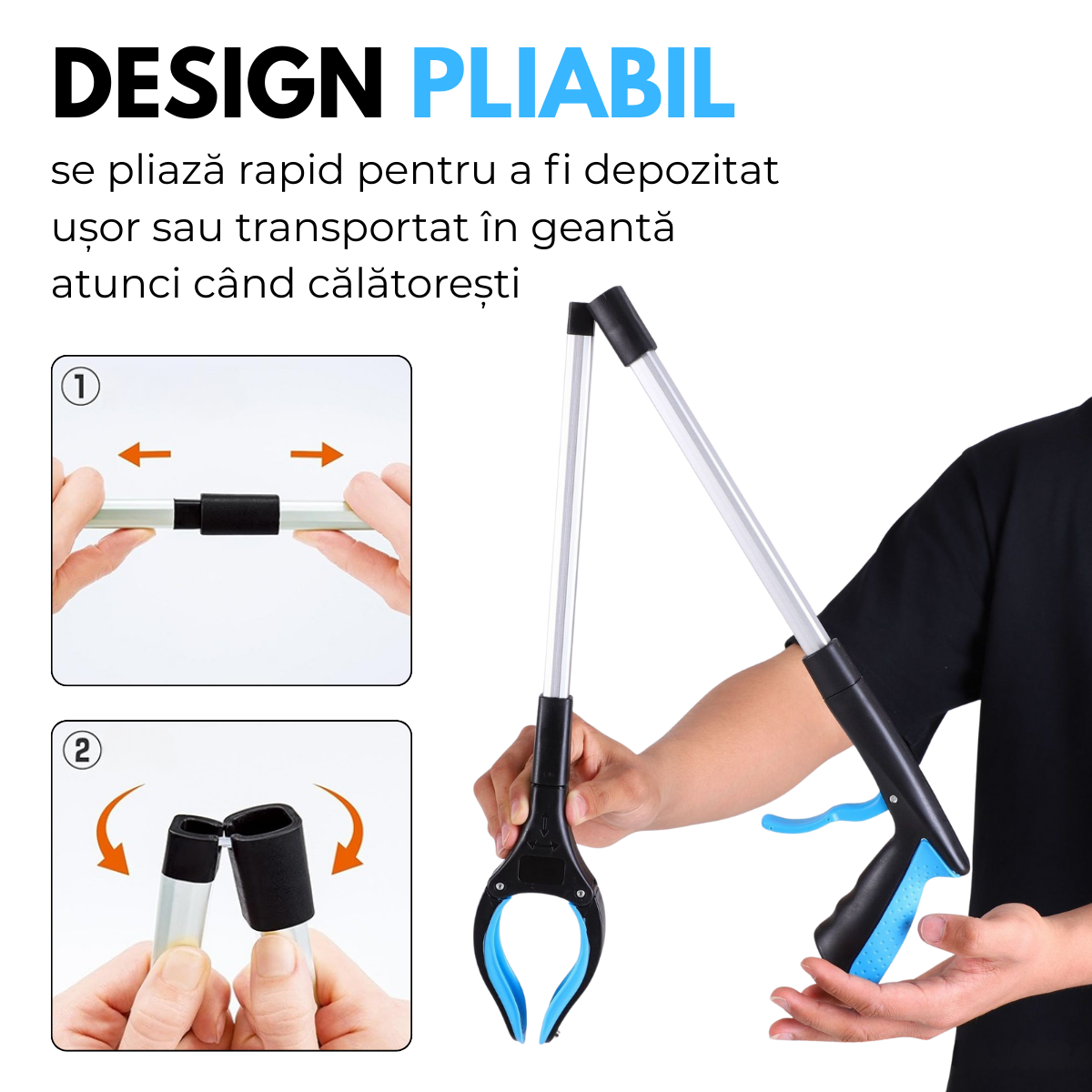 Cleste de Ridicare si Prindere Obiecte la distanta, Pliabil, Magnetic, 81 cm, Cap Rotativ 360°, Tija Aluminiu