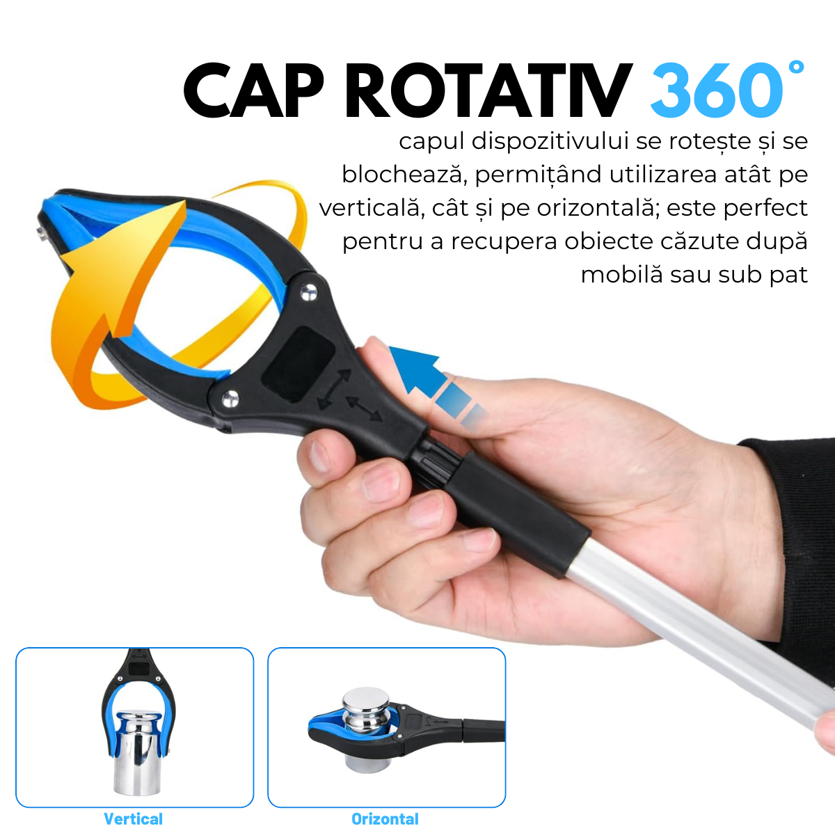 Cleste de Ridicare si Prindere Obiecte la distanta, Pliabil, Magnetic, 81 cm, Cap Rotativ 360°, Tija Aluminiu