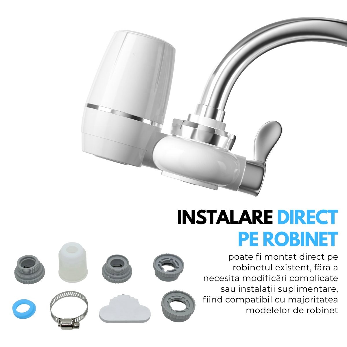 Filtru Purificare Apa, Instalare pe Robinet, Universal, Debit filtrare 1L/min, Presiune 0.1Mpa - 0.4Mpa