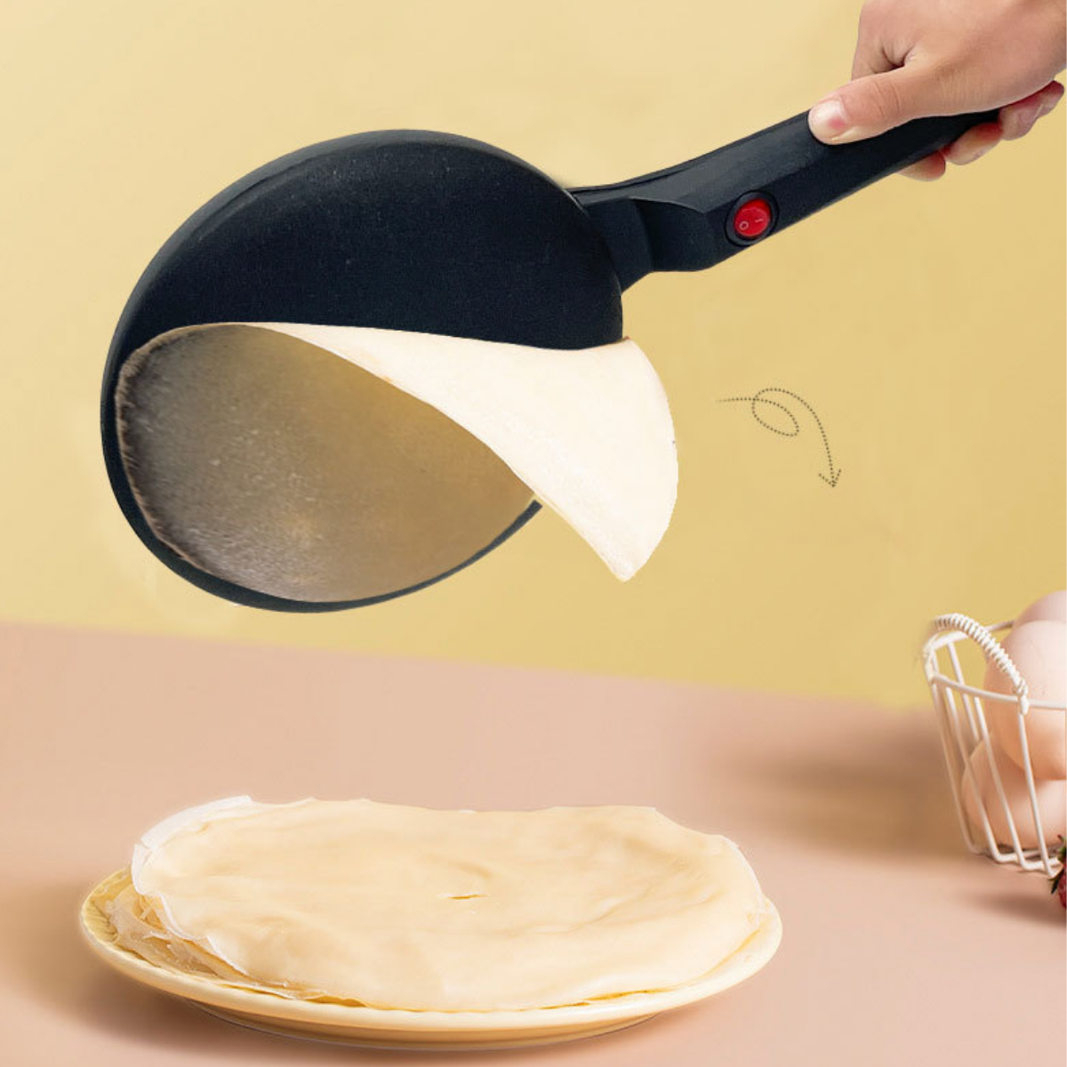 Tigaie Electrica pentru Clatite, Include Vas pentru Aluat si Mini Tel, 600W, Suprafata antiaderenta, Diametru 20cm