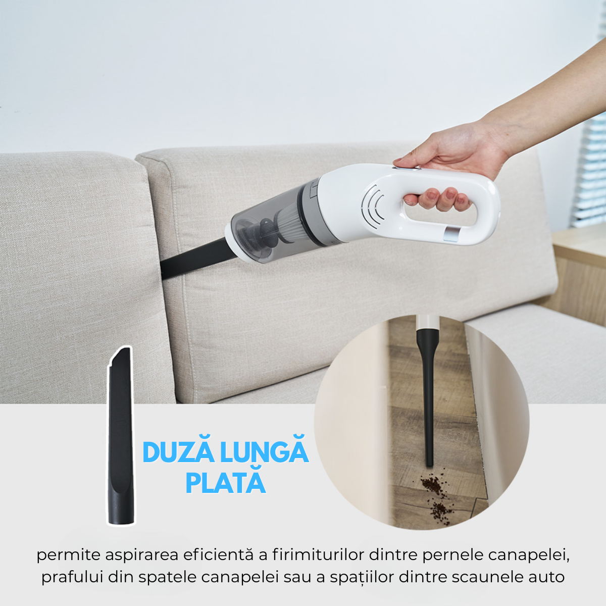 Aspirator fara fir 2-in-1, Vertical si de Mana, Acumulator 2000mAh, pentru Casa, Masina, Birou, 120W, Filtru HEPA, Accesorii Multifunctionale