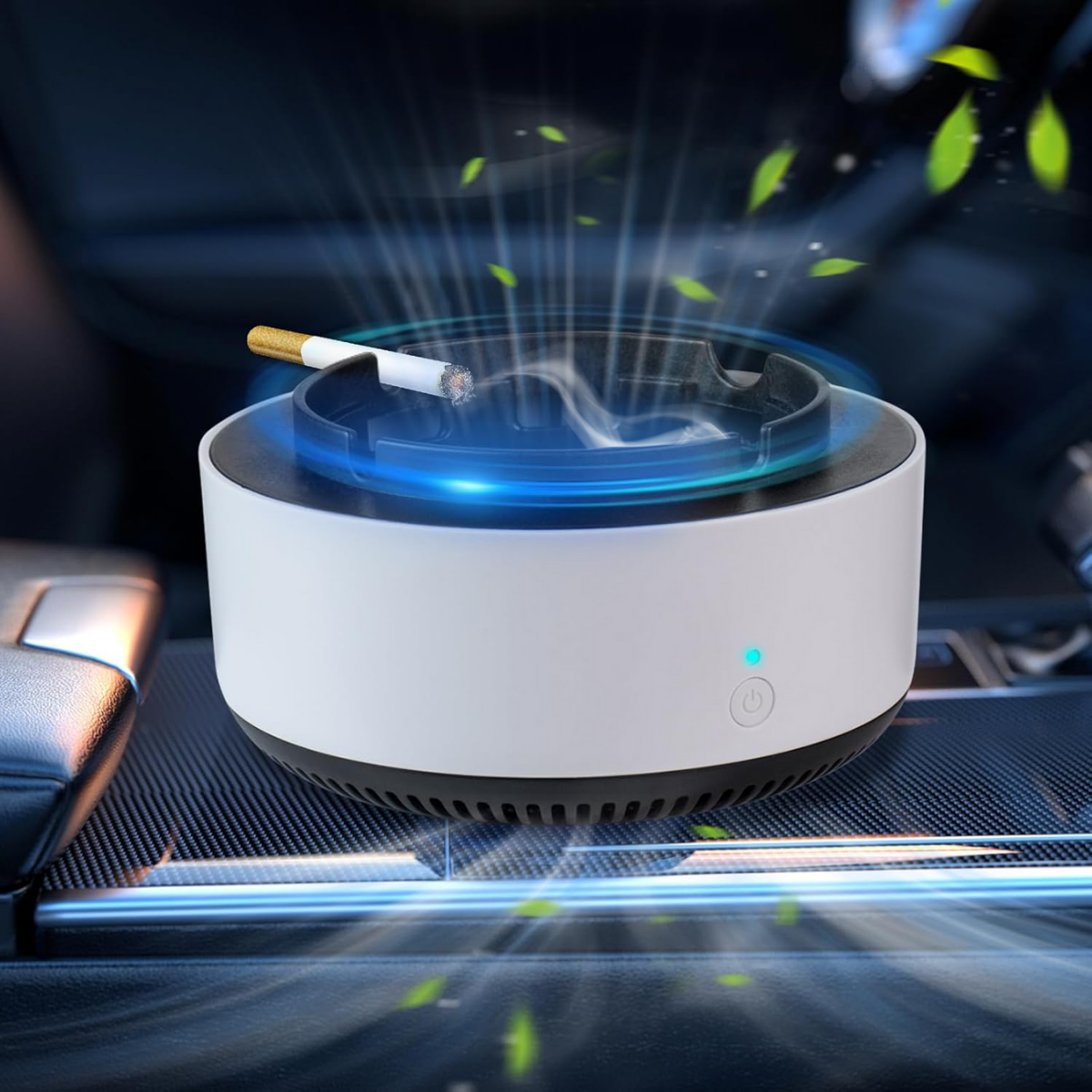 Pachet 1 + 1 Scrumiera Electrica Multifunctionala 3-in-1, Aspirare Fum 360°, Purificare Aer, Tableta Odorizanta, Oprire Automata, Alimentare pe Baterii, easyCTRL®