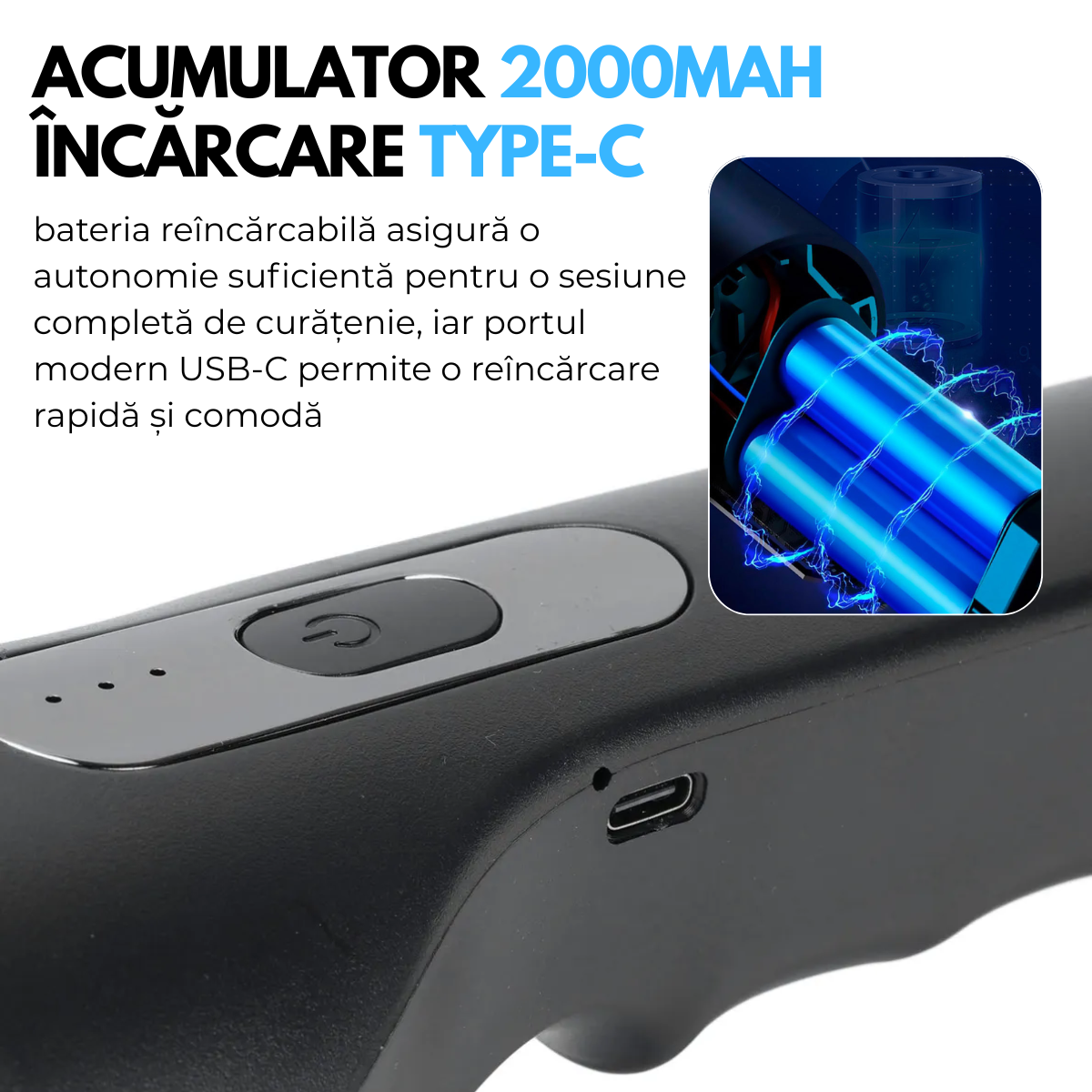 Aspirator de mana fara fir, Portabil, Acumulator 2000mAh, pentru Casa, Masina, Birou, 80W, Filtru HEPA, Accesorii Multifunctionale