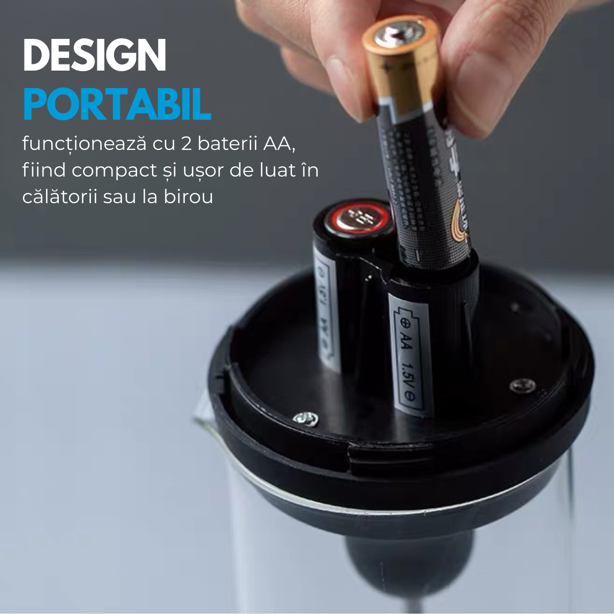 Aparat electric spumare lapte, Portabil, Sticla borosilicata, 450 ml, Alimentare cu baterii