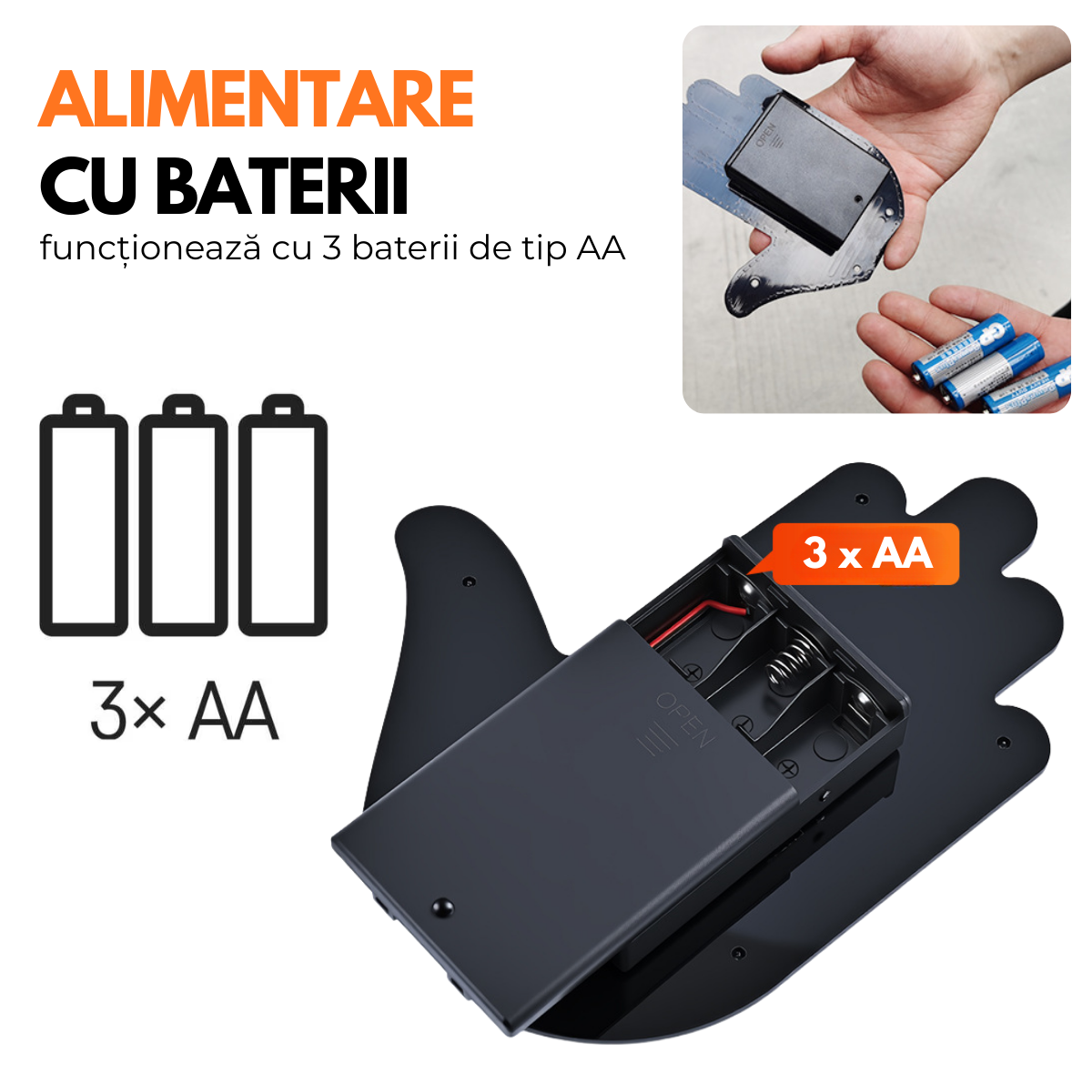 Semn LED Auto cu Telecomanda, 4 Gesturi Interactive, Alimentare cu Baterii, Fixare cu benzi velcro autoadezive