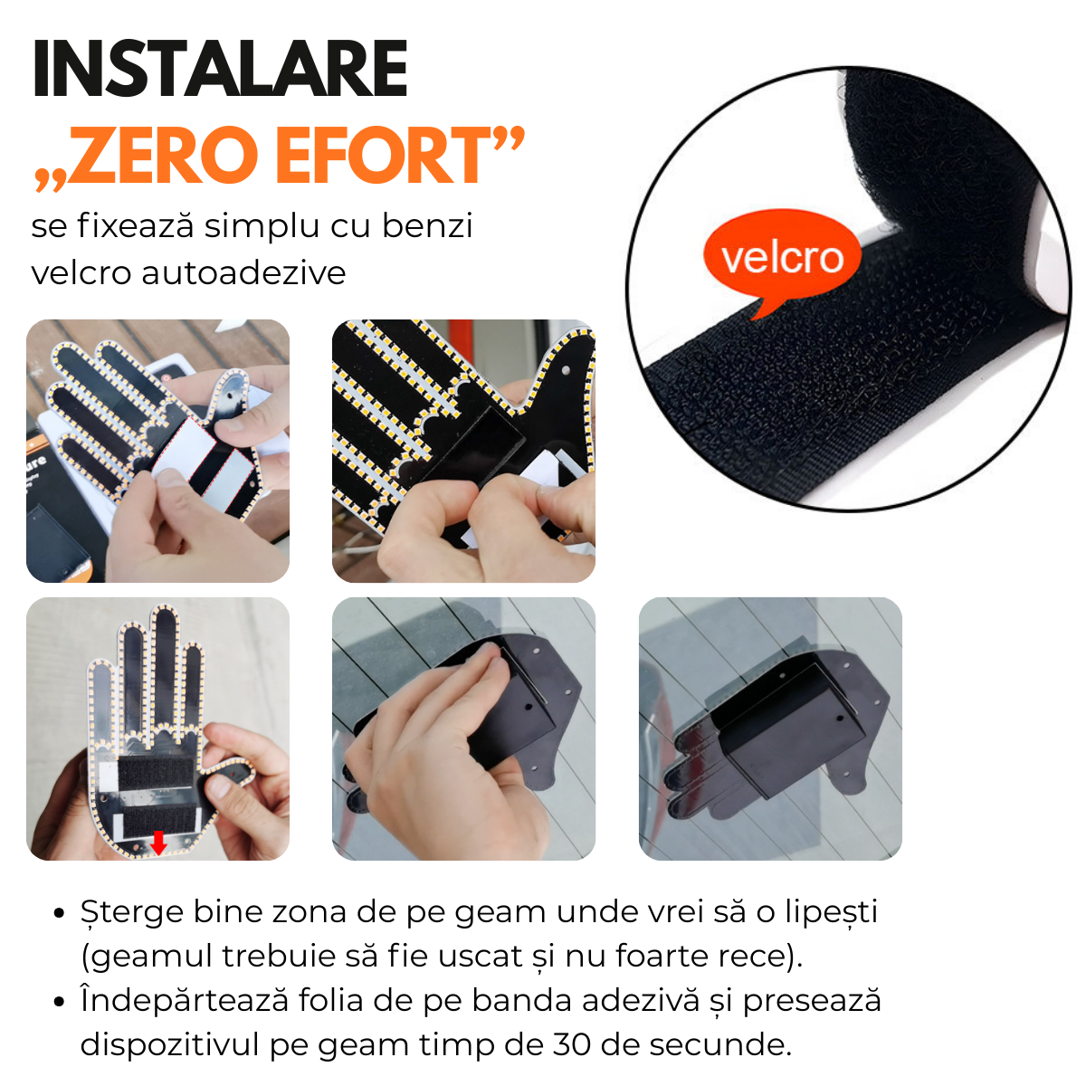 Semn LED Auto cu Telecomanda, 4 Gesturi Interactive, Alimentare cu Baterii, Fixare cu benzi velcro autoadezive