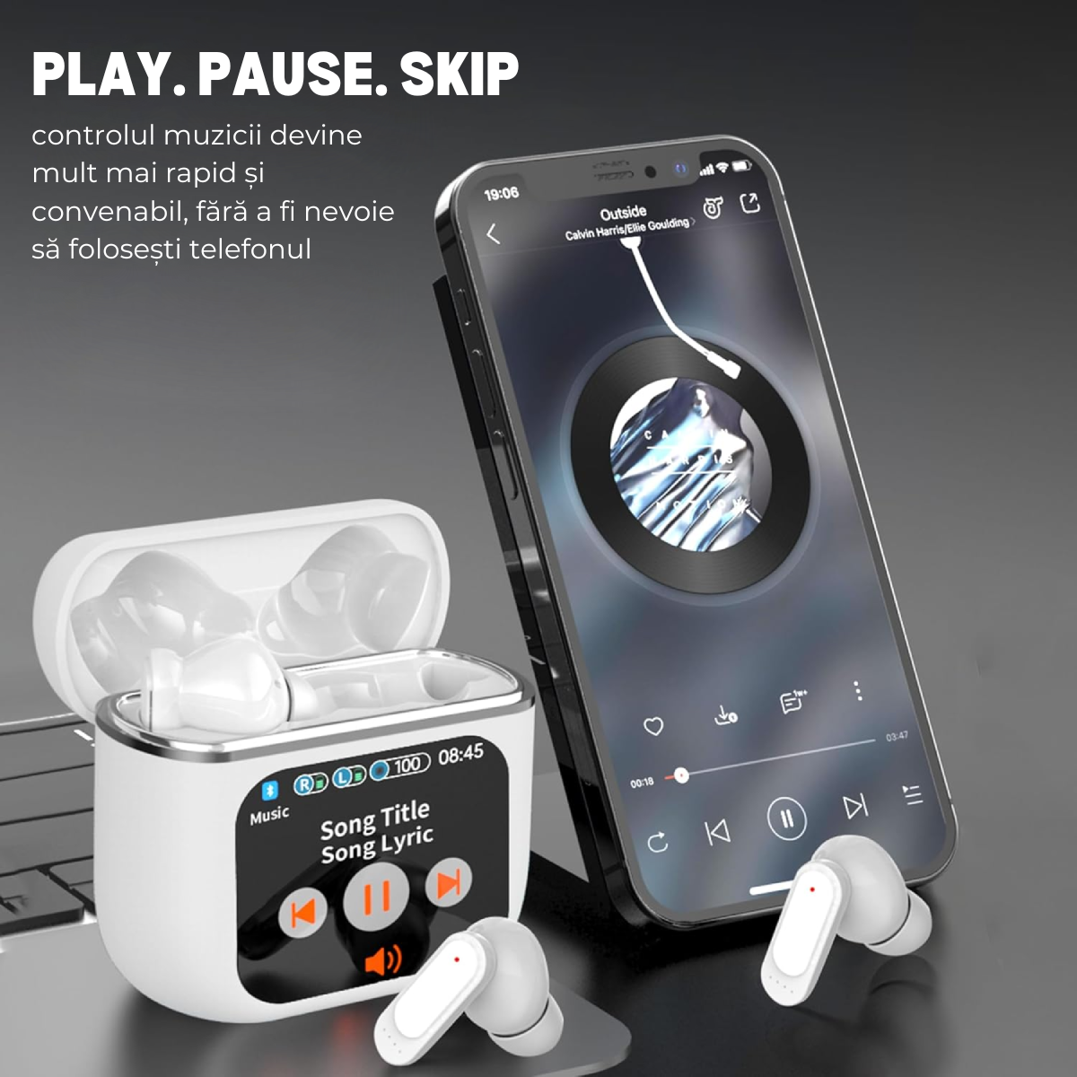 Casti Wireless In Ear, Carcasa cu Touch Screen, Bluetooth 5.4, Control Tactil, Anulare Zgomot ANC + ENC, Alb
