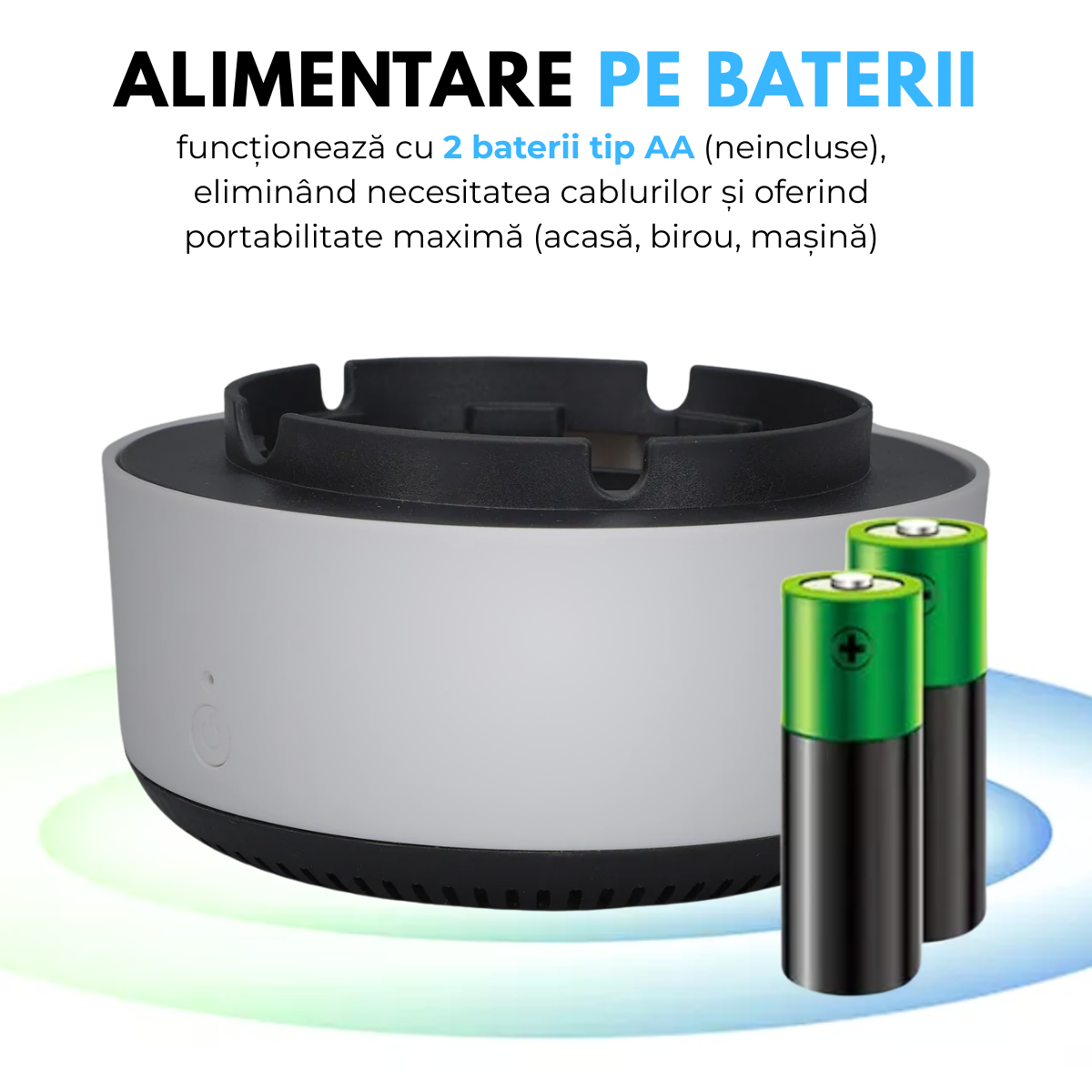 Pachet 1 + 1 Scrumiera Electrica Multifunctionala 3-in-1, Aspirare Fum 360°, Purificare Aer, Tableta Odorizanta, Oprire Automata, Alimentare pe Baterii, easyCTRL®