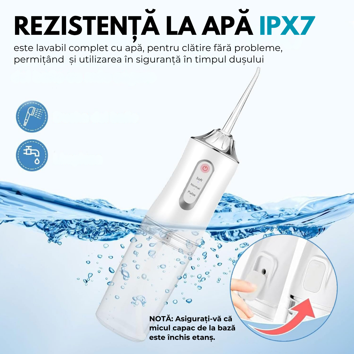 Irigator Bucal Profesional, Dus Bucal Portabil, 4 Capete, 3 Moduri de Curatare, Rezervor 230ml, Roz