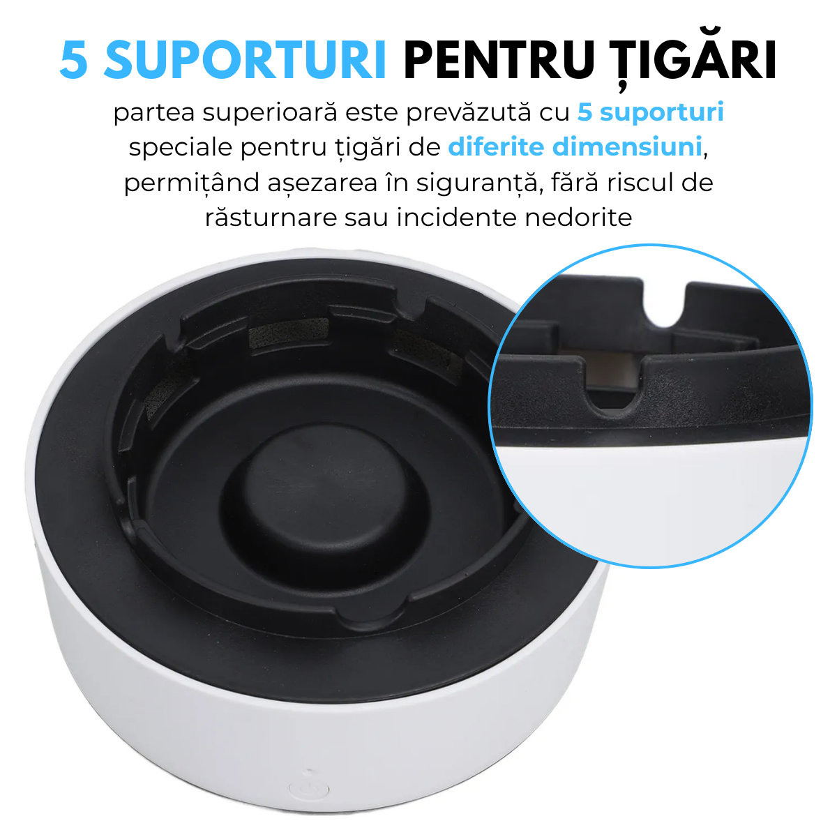Pachet 1 + 1 Scrumiera Electrica Multifunctionala 3-in-1, Aspirare Fum 360°, Purificare Aer, Tableta Odorizanta, Oprire Automata, Alimentare pe Baterii, easyCTRL®