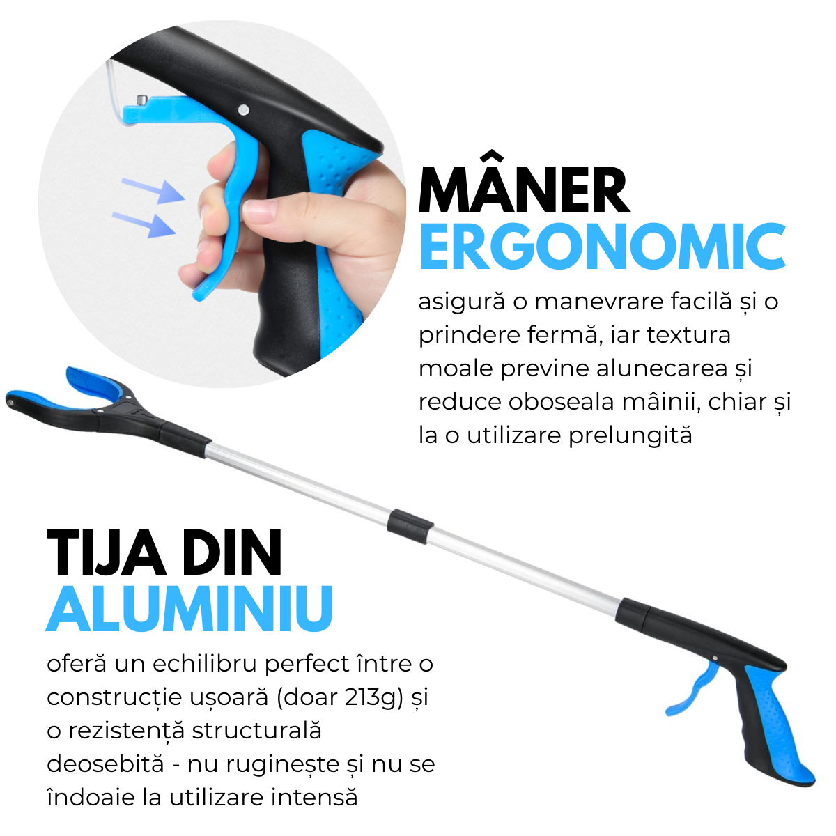 Cleste de Ridicare si Prindere Obiecte la distanta, Pliabil, Magnetic, 81 cm, Cap Rotativ 360°, Tija Aluminiu