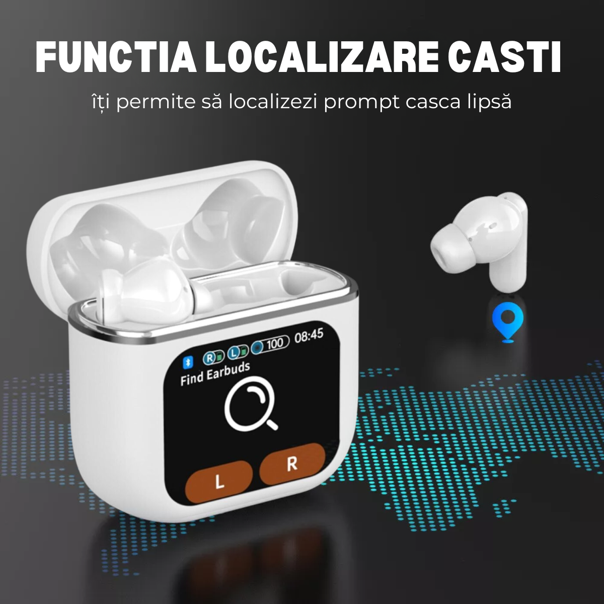 Casti Wireless In Ear, Carcasa cu Touch Screen, Bluetooth 5.4, Control Tactil, Anulare Zgomot ANC + ENC, Alb