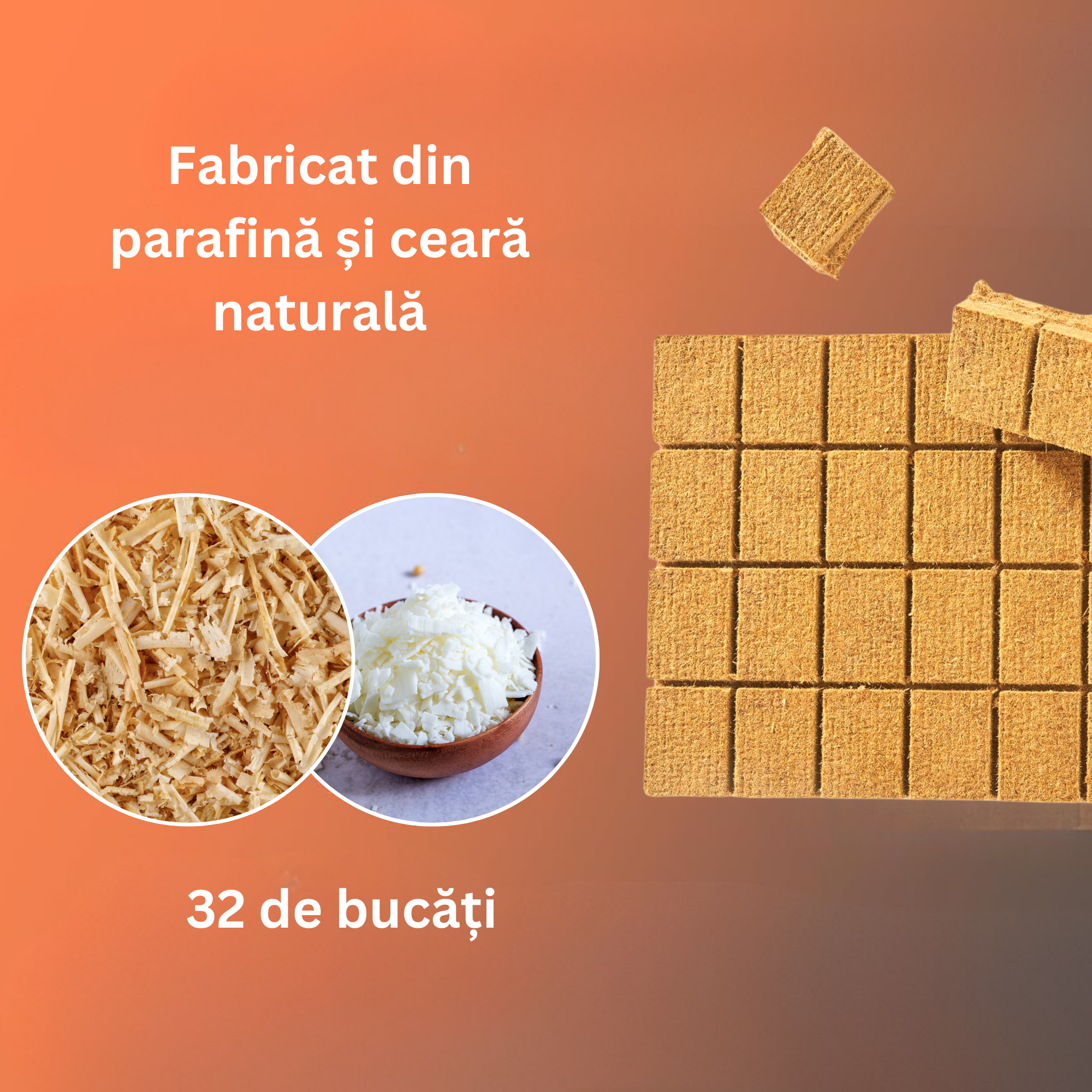 Set 32 de cuburi pentru aprins focul, Ideal pentru gratar, focuri pe baza de lemne, carbuni,Timp de ardere 10 minute/cub, Aprindere imediata, Fara miros