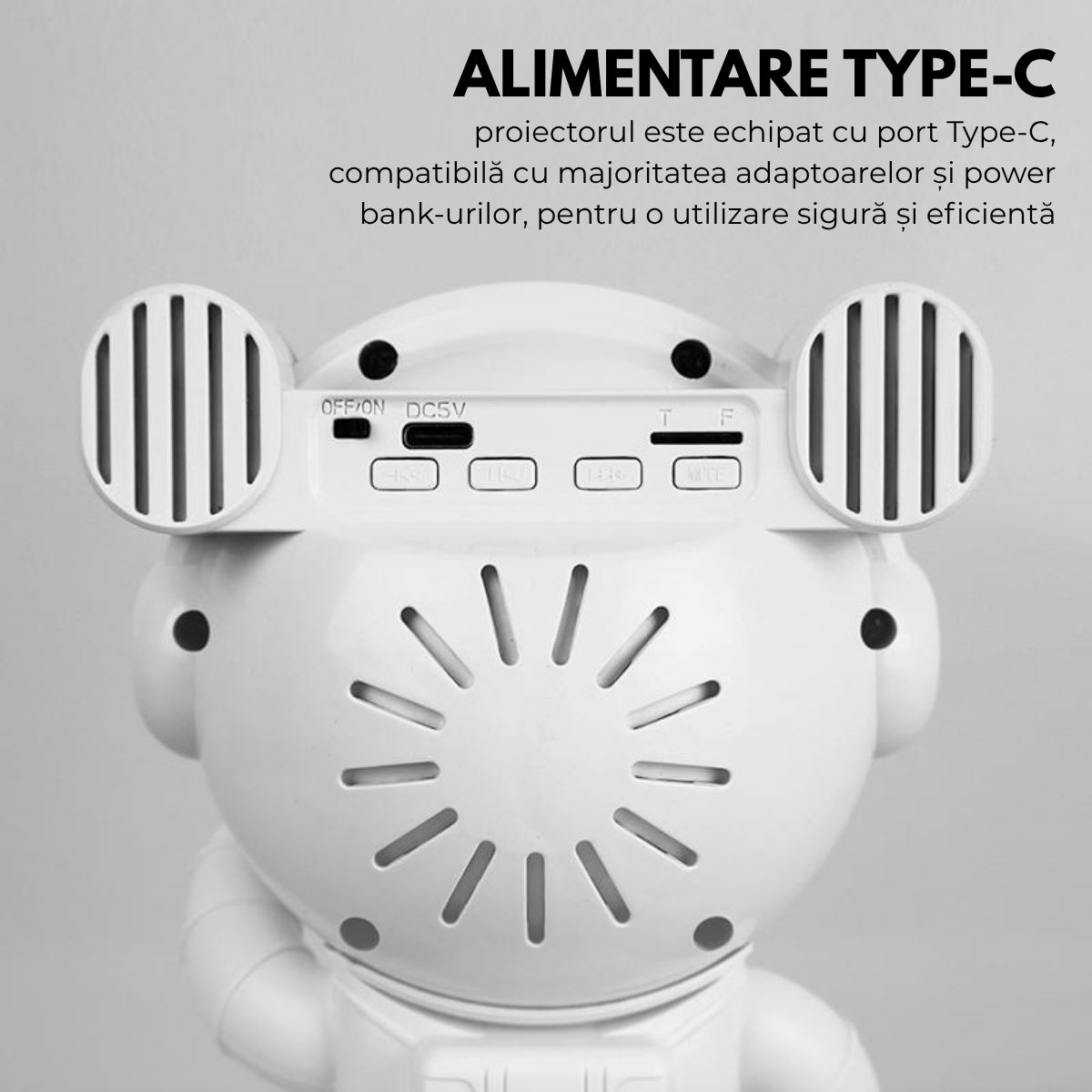 Proiector Galaxie Astronaut, Boxa Bluetooth, Lampa de veghe, Suport Magnetic Reglabil 360°, Brate Mobile, Alb