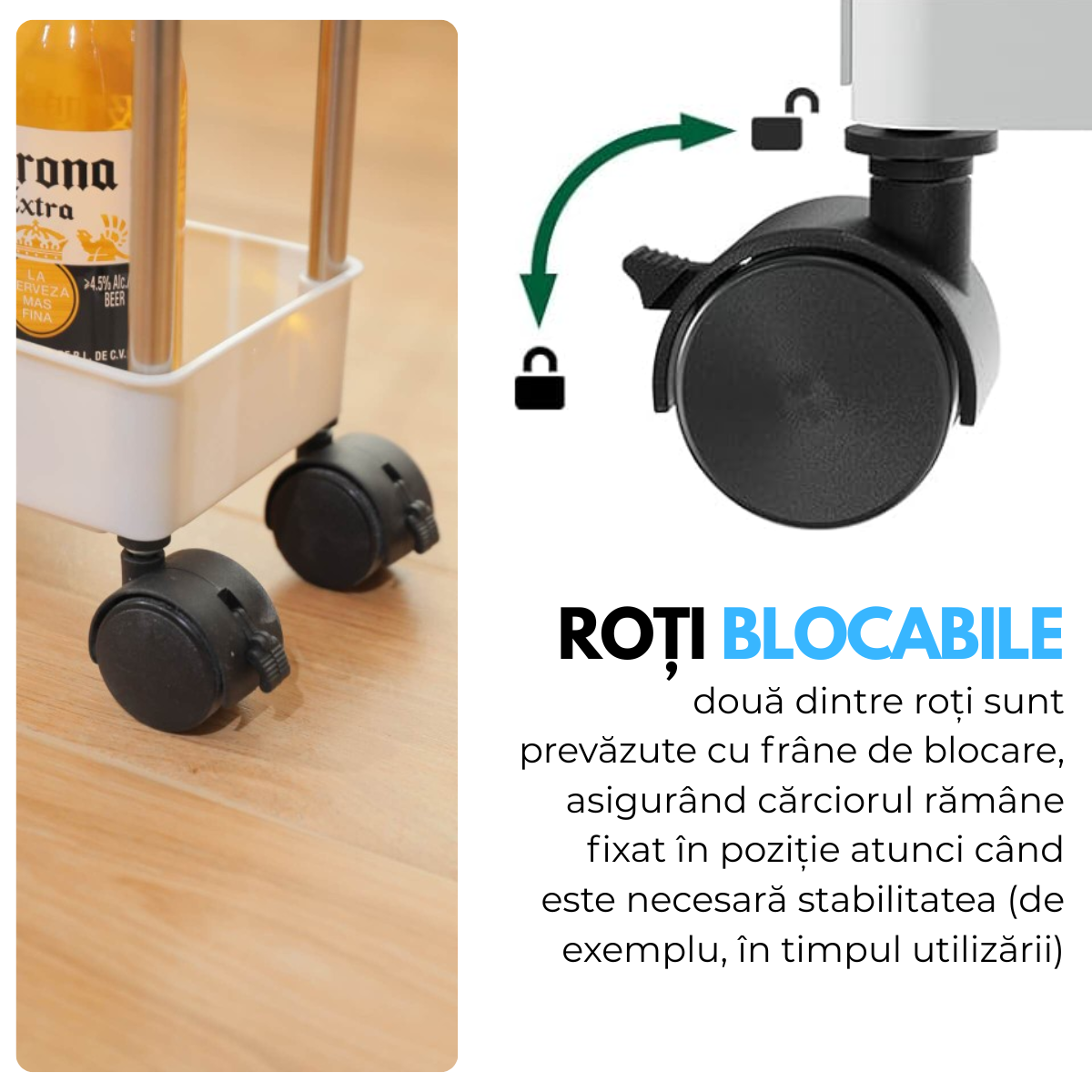 Raft Depozitare Mobil pentru Bucatarie/Baie, Modular pe 4 Niveluri, 4 Roti, 3 Carlige detasabile, pentru Organizarea Spatiilor Inguste, 40x13x87 cm