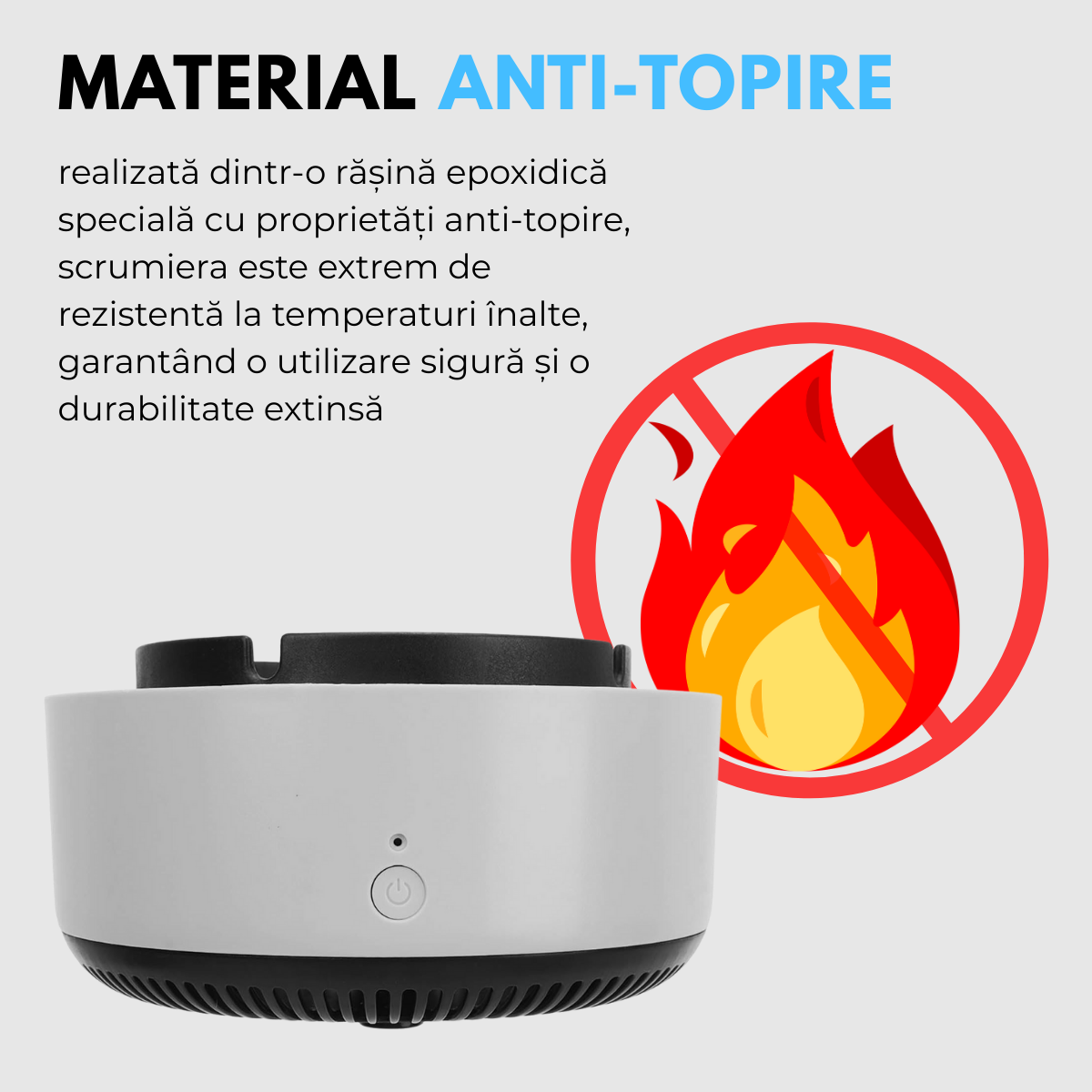 Scrumiera Electrica Multifunctionala 3-in-1, Aspirare Fum 360°, Purificare Aer, Tableta Odorizanta, Oprire Automata, Alimentare pe Baterii, easyCTRL®