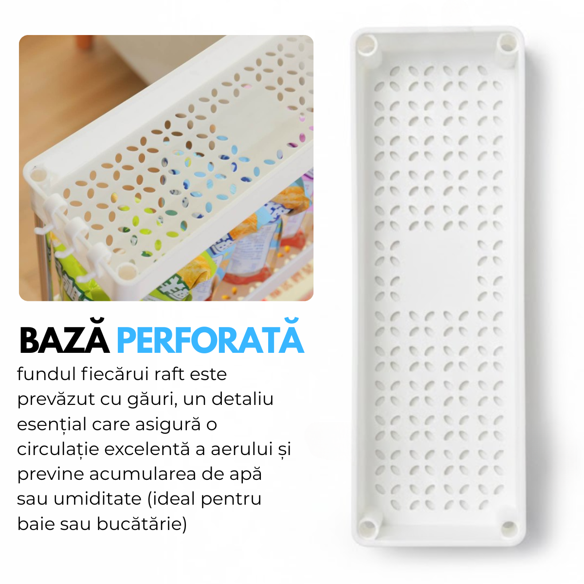 Raft Depozitare Mobil pentru Bucatarie/Baie, Modular pe 4 Niveluri, 4 Roti, 3 Carlige detasabile, pentru Organizarea Spatiilor Inguste, 40x13x87 cm