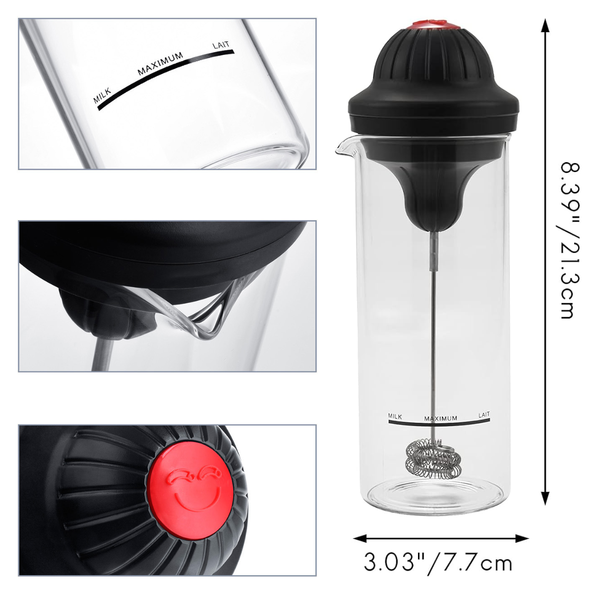 Aparat electric spumare lapte, Portabil, Sticla borosilicata, 450 ml, Alimentare cu baterii