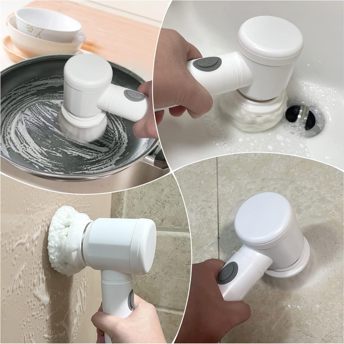 Perie Electrica Rotativa pentru curatare fara efort, 3 Capete Detasabile, Suport de perete, Fara fir, Rezistenta la apa